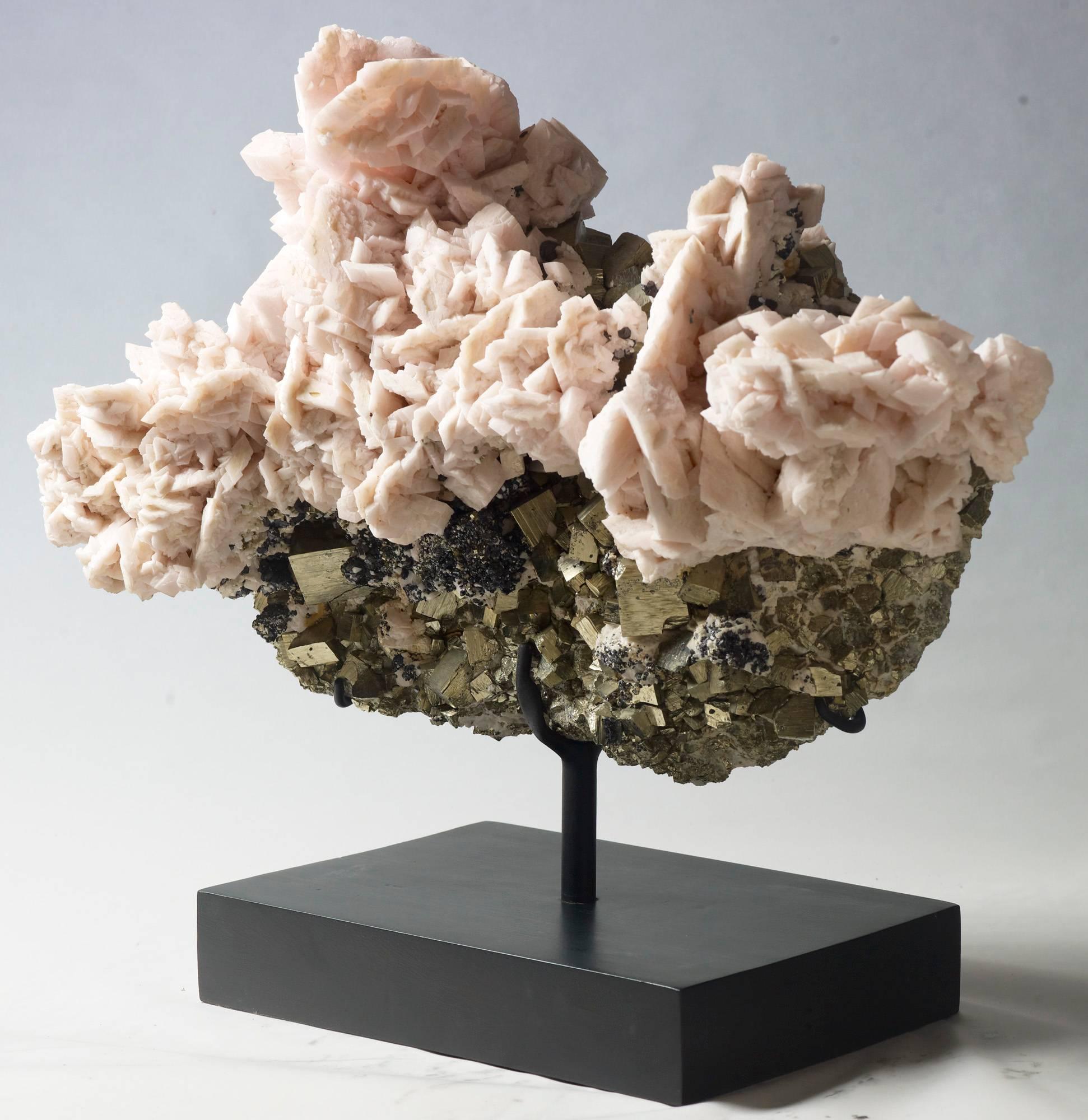 18th Century and Earlier Manganocalcite over Pyrite Crystals For Sale
