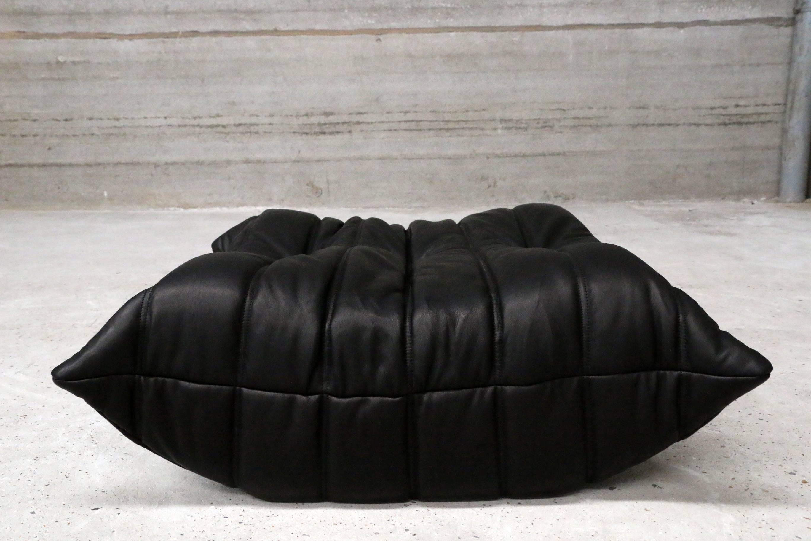 Extra Large Set Togo Ligne Roset Re-Upholstered in Black Full Grain Leather 1