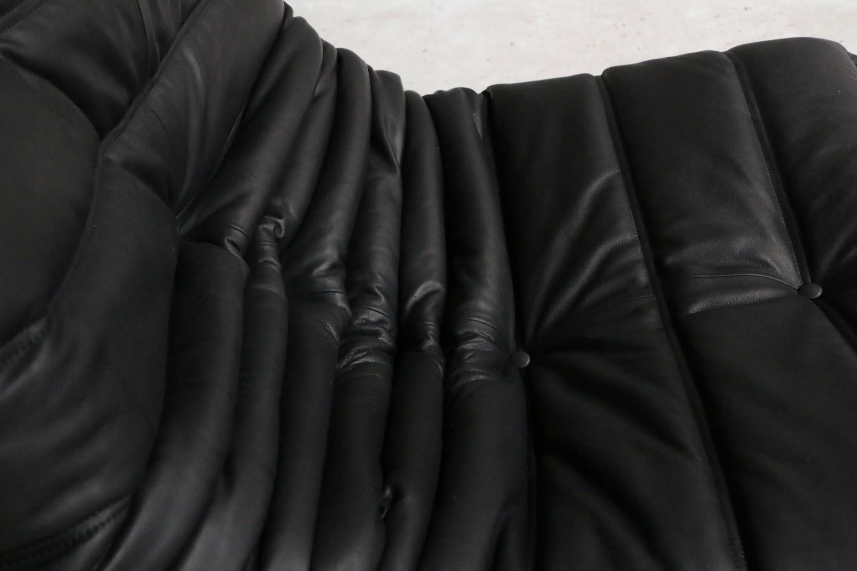 Extra Large Set Togo Ligne Roset Re-Upholstered in Black Full Grain Leather 2