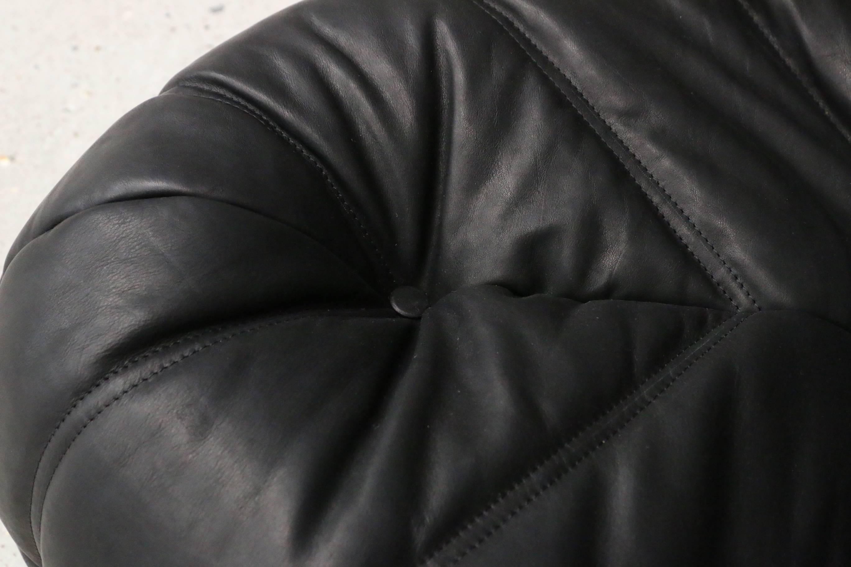 Extra Large Set Togo Ligne Roset Re-Upholstered in Black Full Grain Leather 3