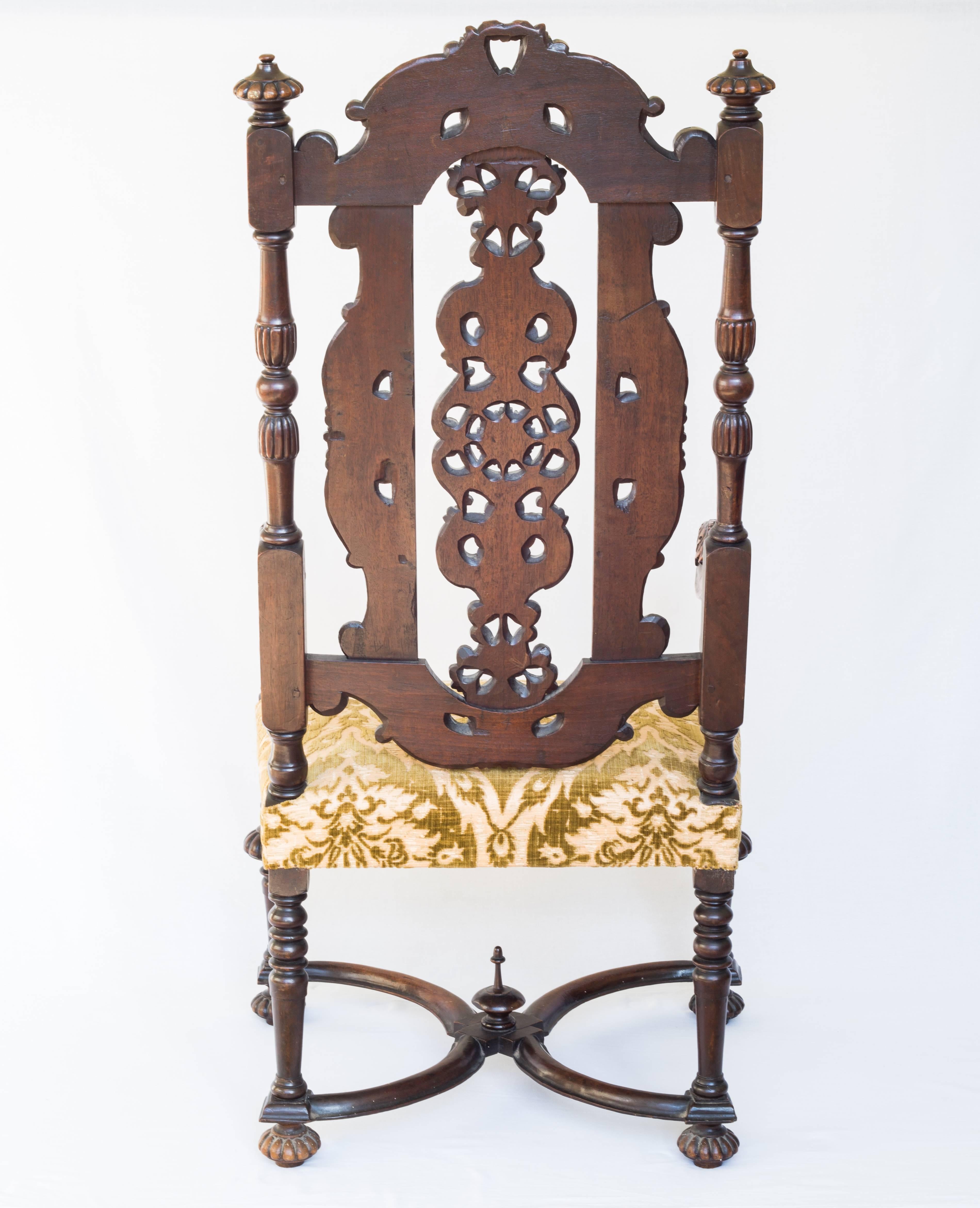 Flemish 17th Century Style Carved Walnut Throne Armchair, c. 1890 1