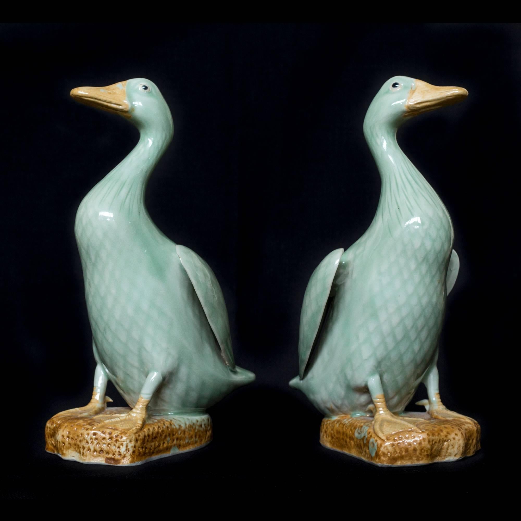 Pair of Chinese Celadon-Glazed Porcelain Ducks In Good Condition In London, GB