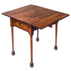 18th Century George II Period Chinese Chippendale Mahogany Drop-leaf Side Table 1