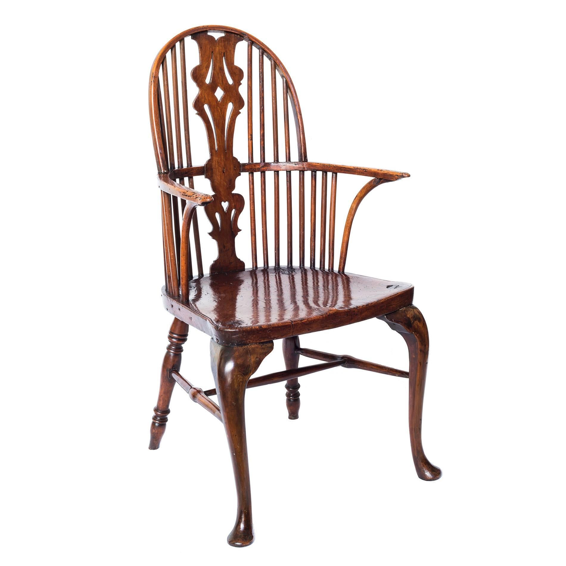 George III Rustic High-Back Windsor Thames Valley Armchair, Elm, Ash and Walnut 1