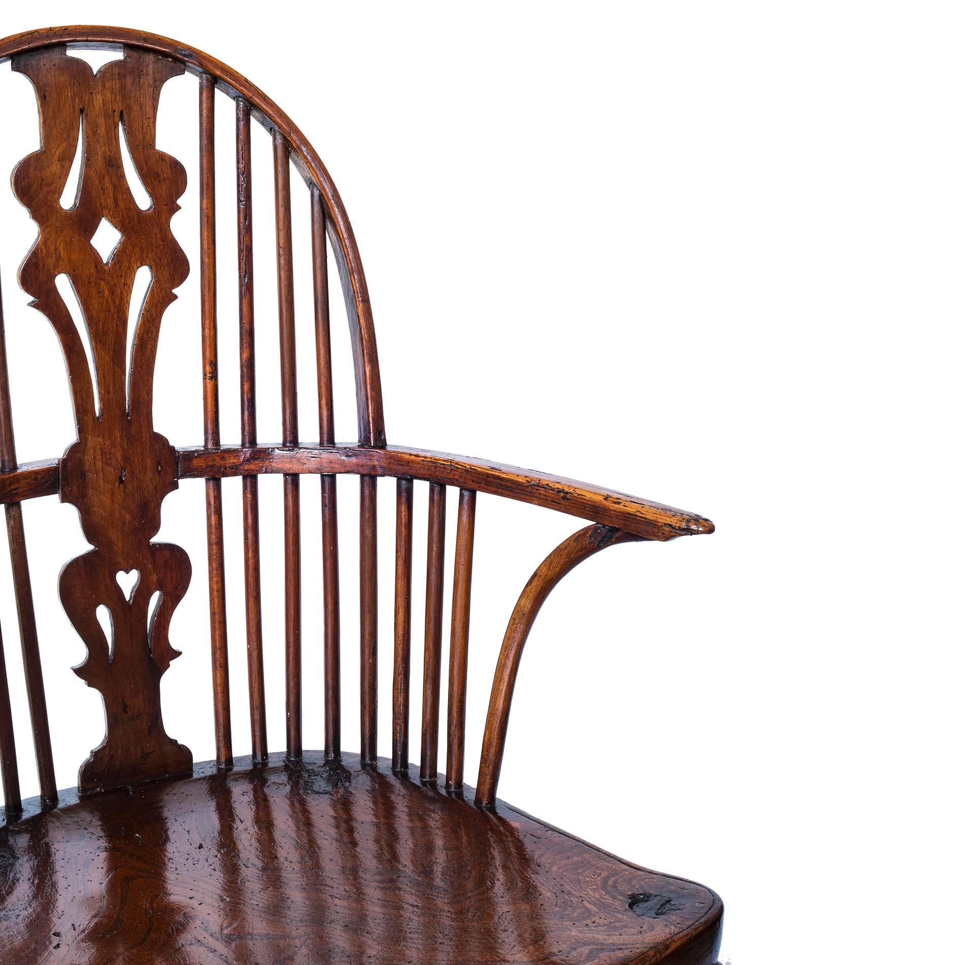 Mid-18th Century George III Rustic High-Back Windsor Thames Valley Armchair, Elm, Ash and Walnut