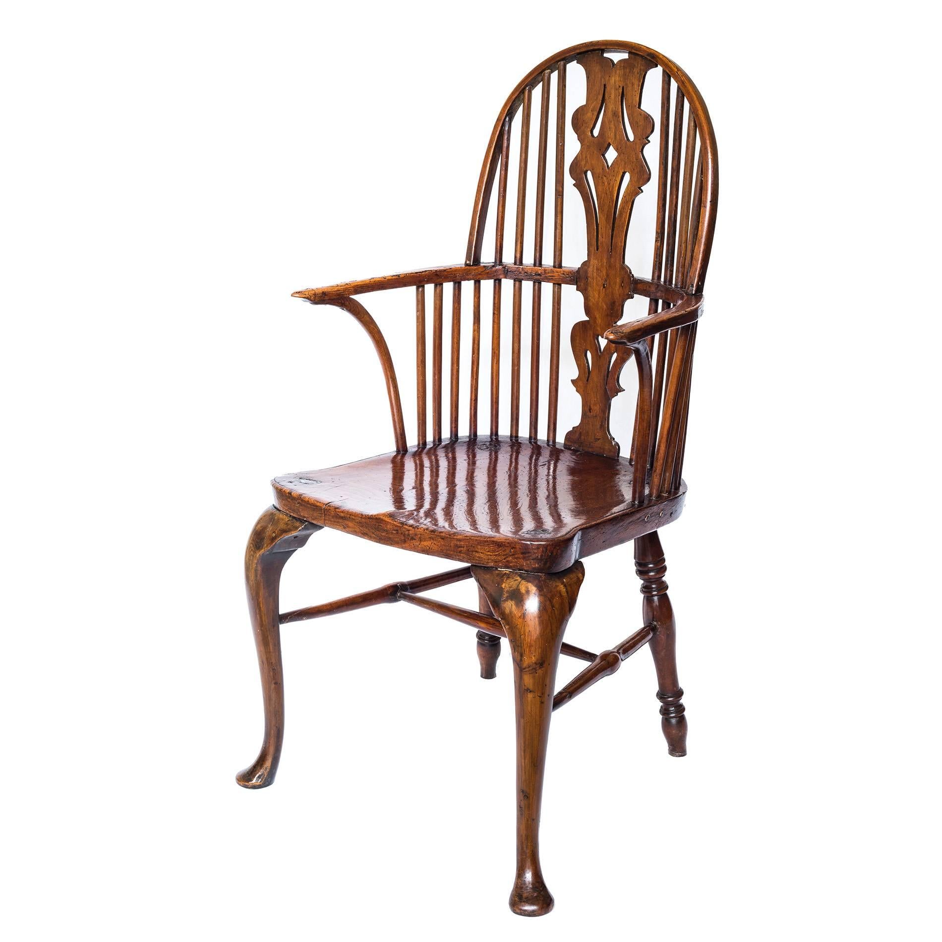 English George III Rustic High-Back Windsor Thames Valley Armchair, Elm, Ash and Walnut