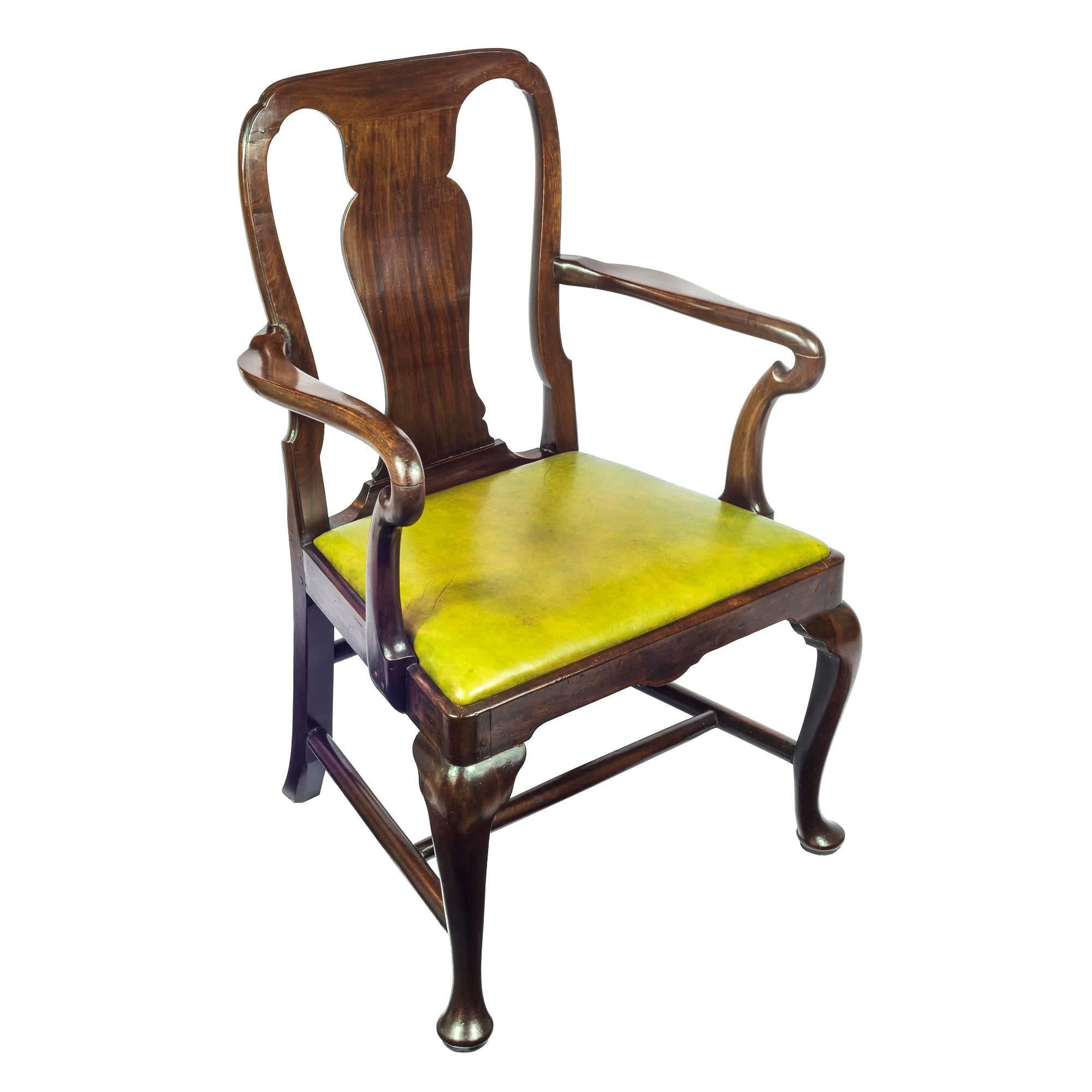 Superb Early 18th Century English George II Cuban Mahogany Open Armchair