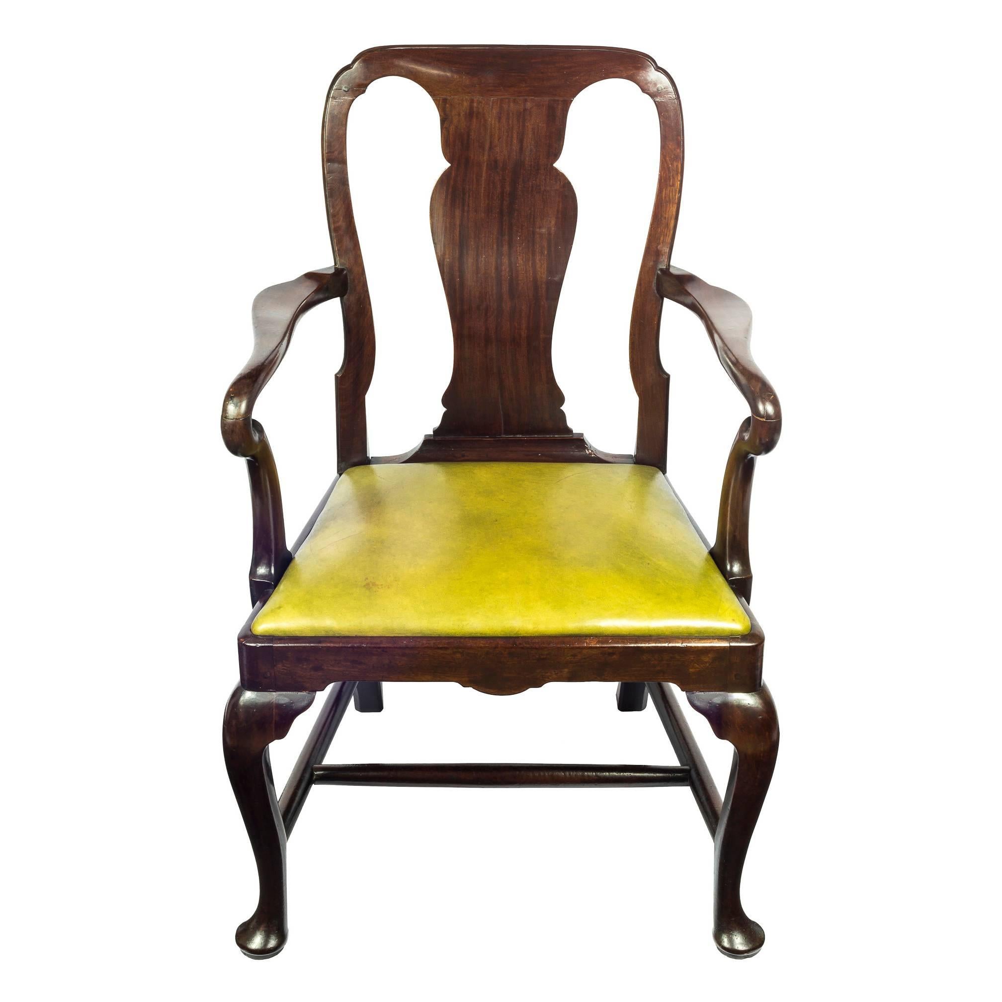 Hand-Carved Superb Early 18th Century English George II Cuban Mahogany Open Armchair