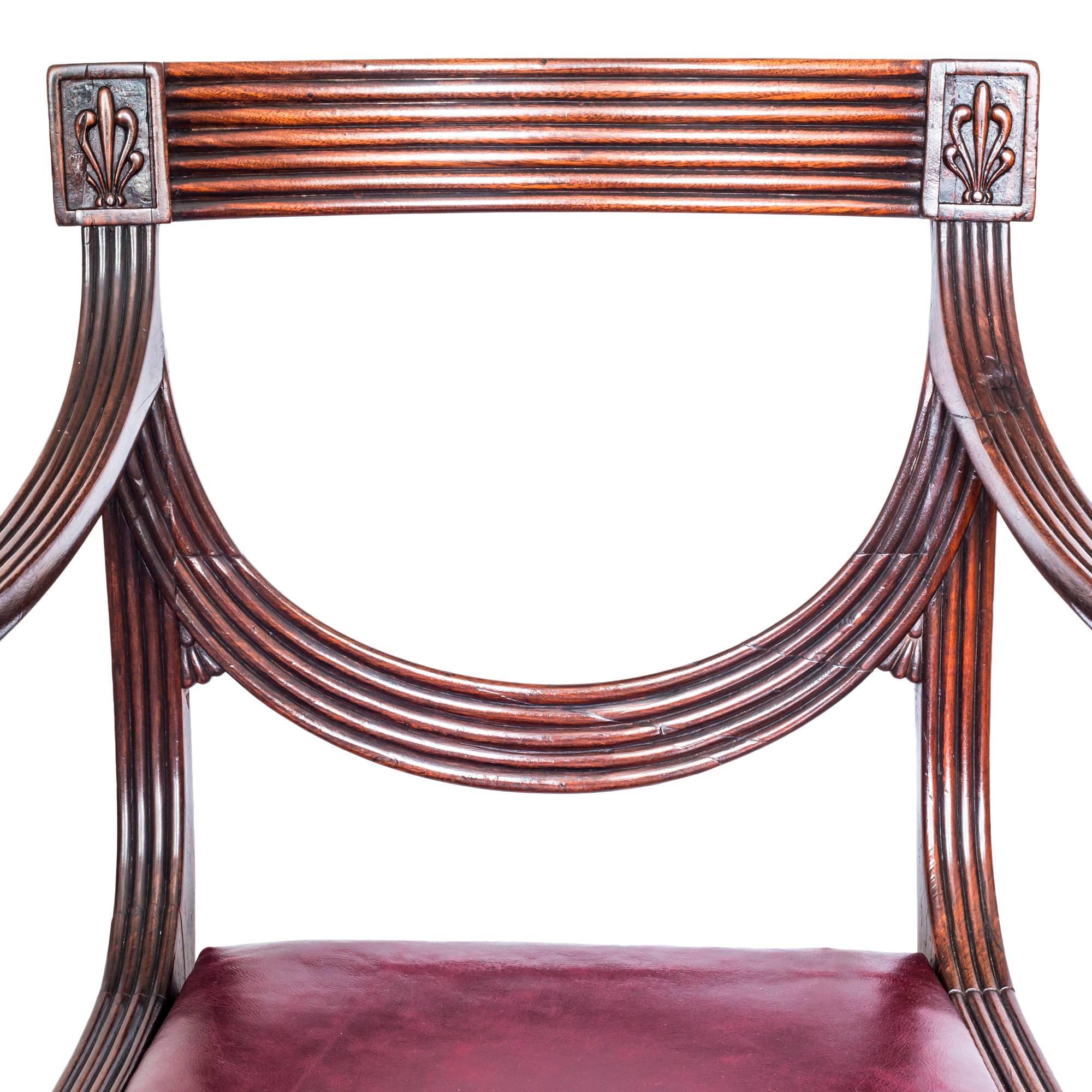 Leather Fine Early 19th Century English Regency Mahogany Klismos Desk Armchair, c. 1810