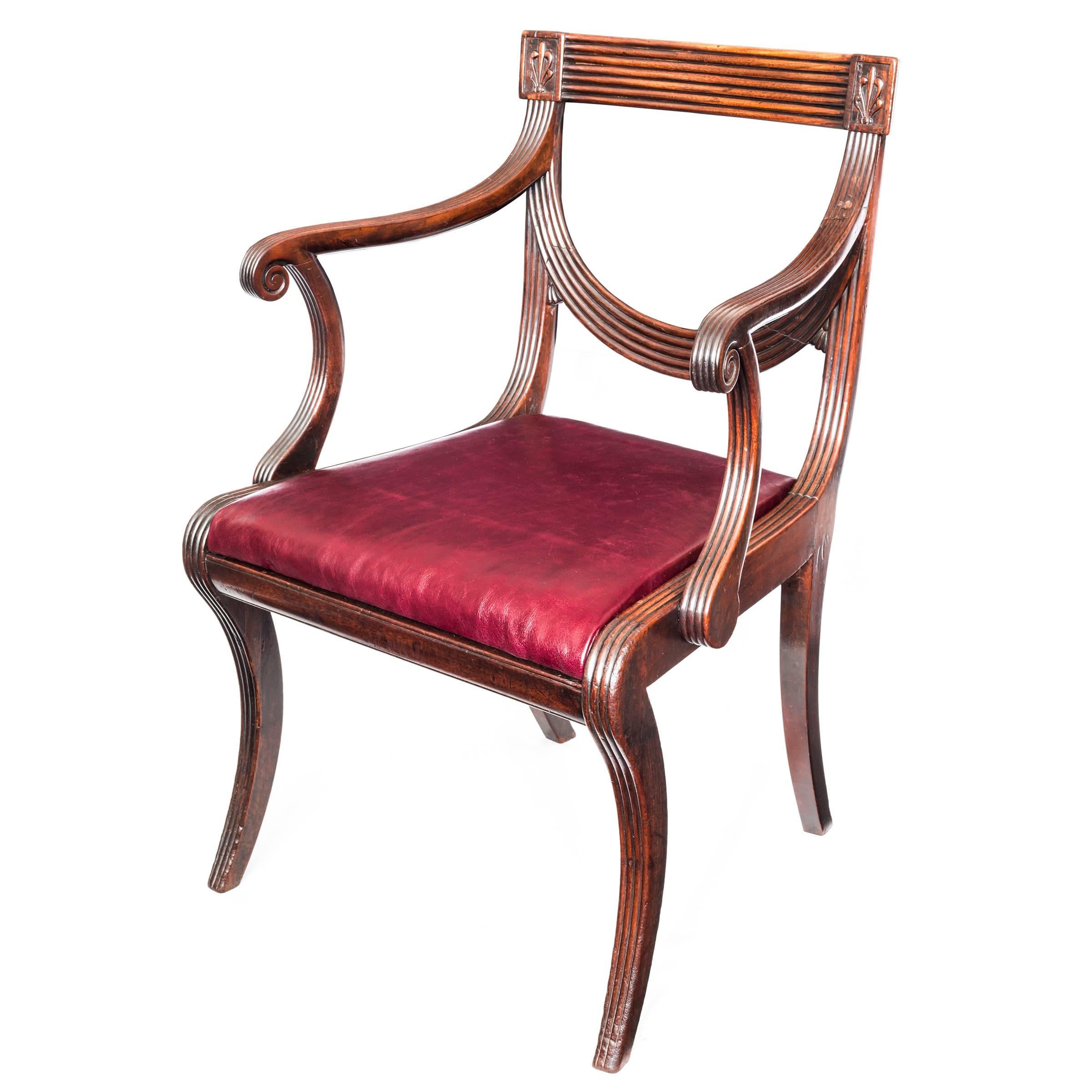 Fine Early 19th Century English Regency Mahogany Klismos Desk Armchair, c. 1810