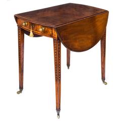 Antique Fine English 18th Century George III Mahogany and Tulipwood Oval Pembroke Table