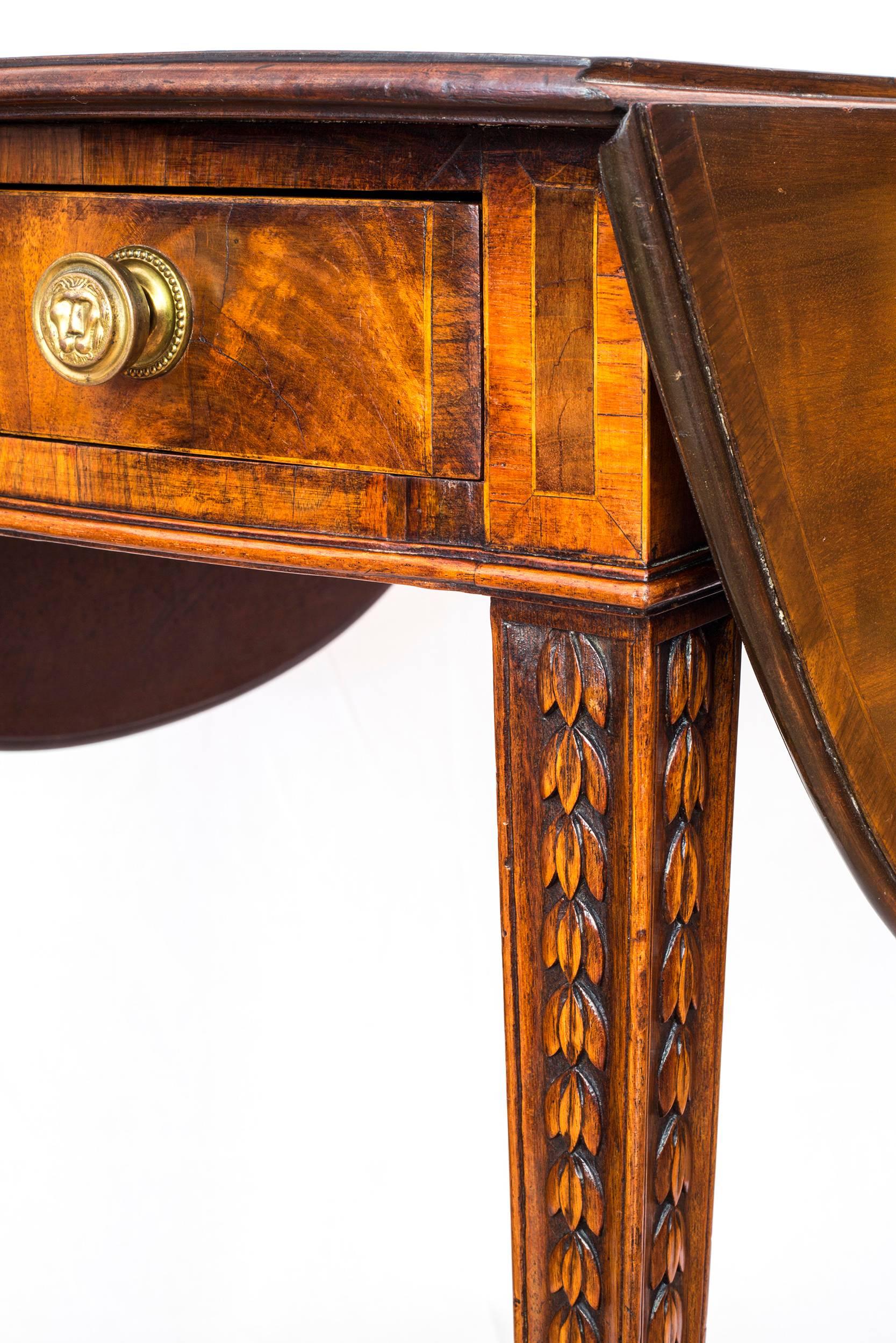 Fine English 18th Century George III Mahogany and Tulipwood Oval Pembroke Table 3