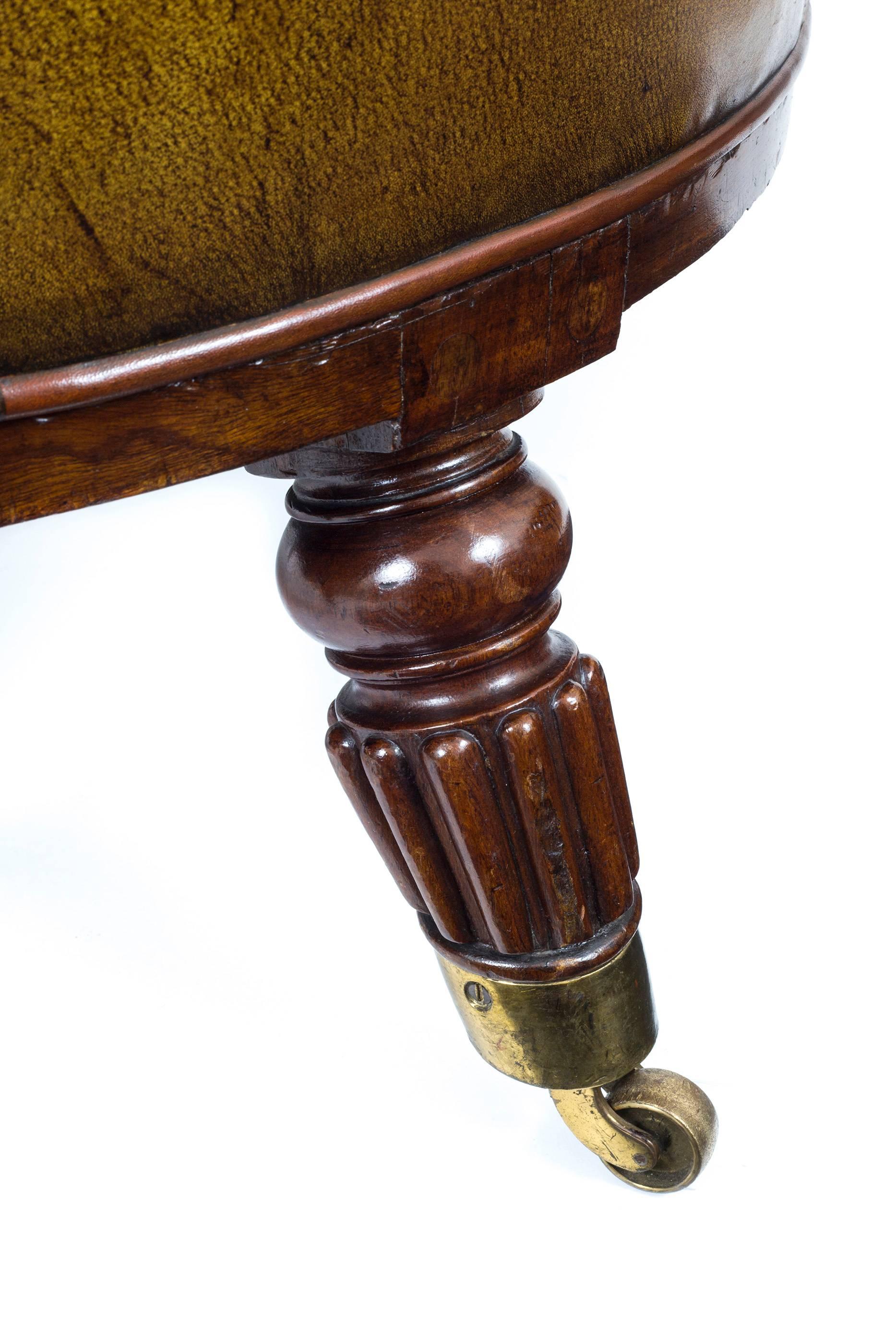 19th Century 19th C English Regency Mahogany and Buttoned Brown Leather Library Club Armchair