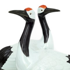 Massive Pair of Chinese Republic Period Glazed Porcelain Cranes