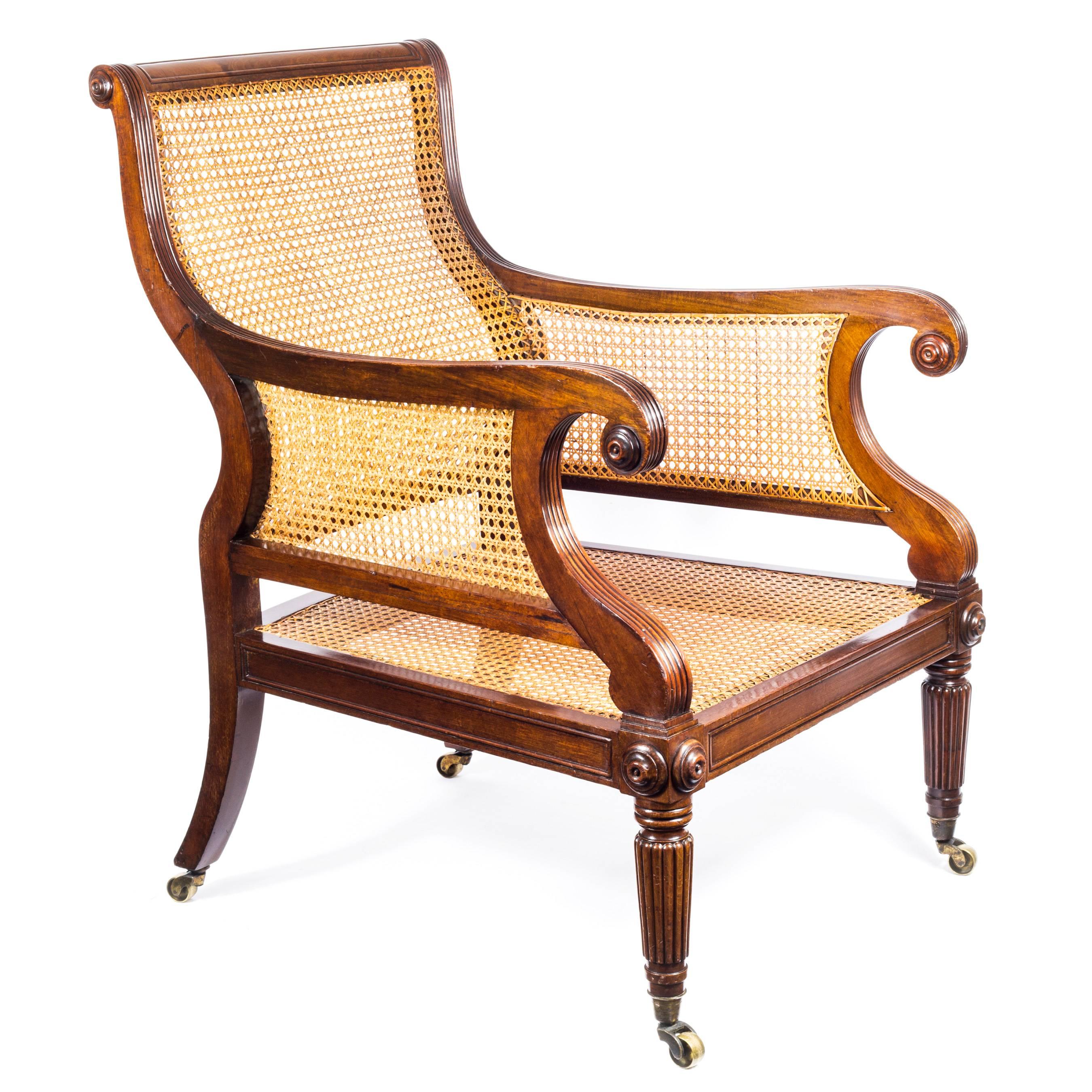 English Regency Mahogany Library Bergère Armchair Attributed to Gillows 2