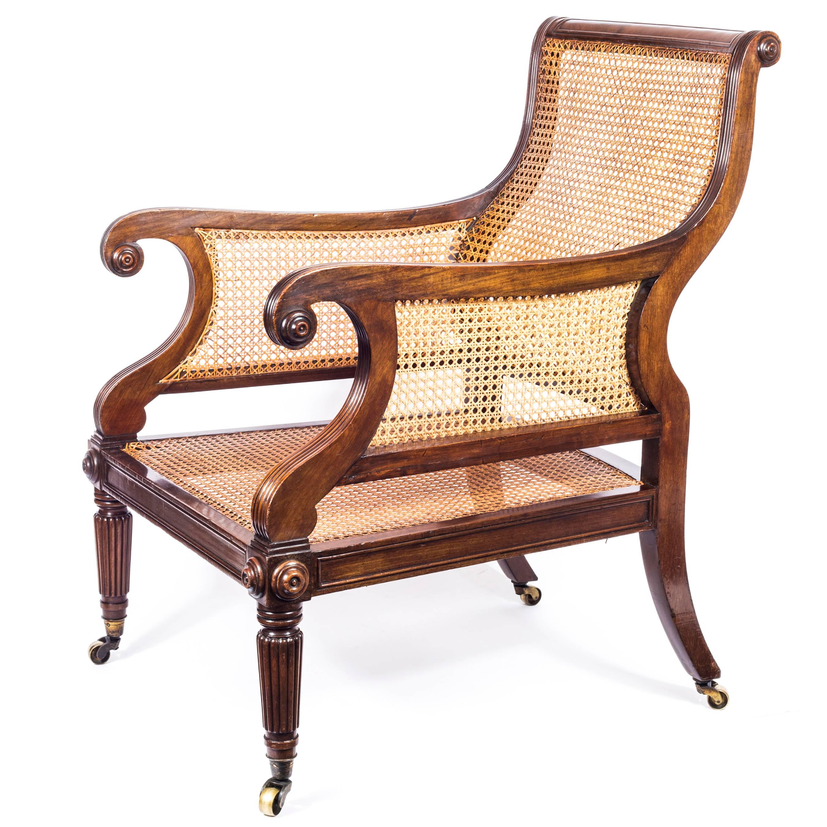 English Regency Mahogany Library Bergère Armchair Attributed to Gillows 1