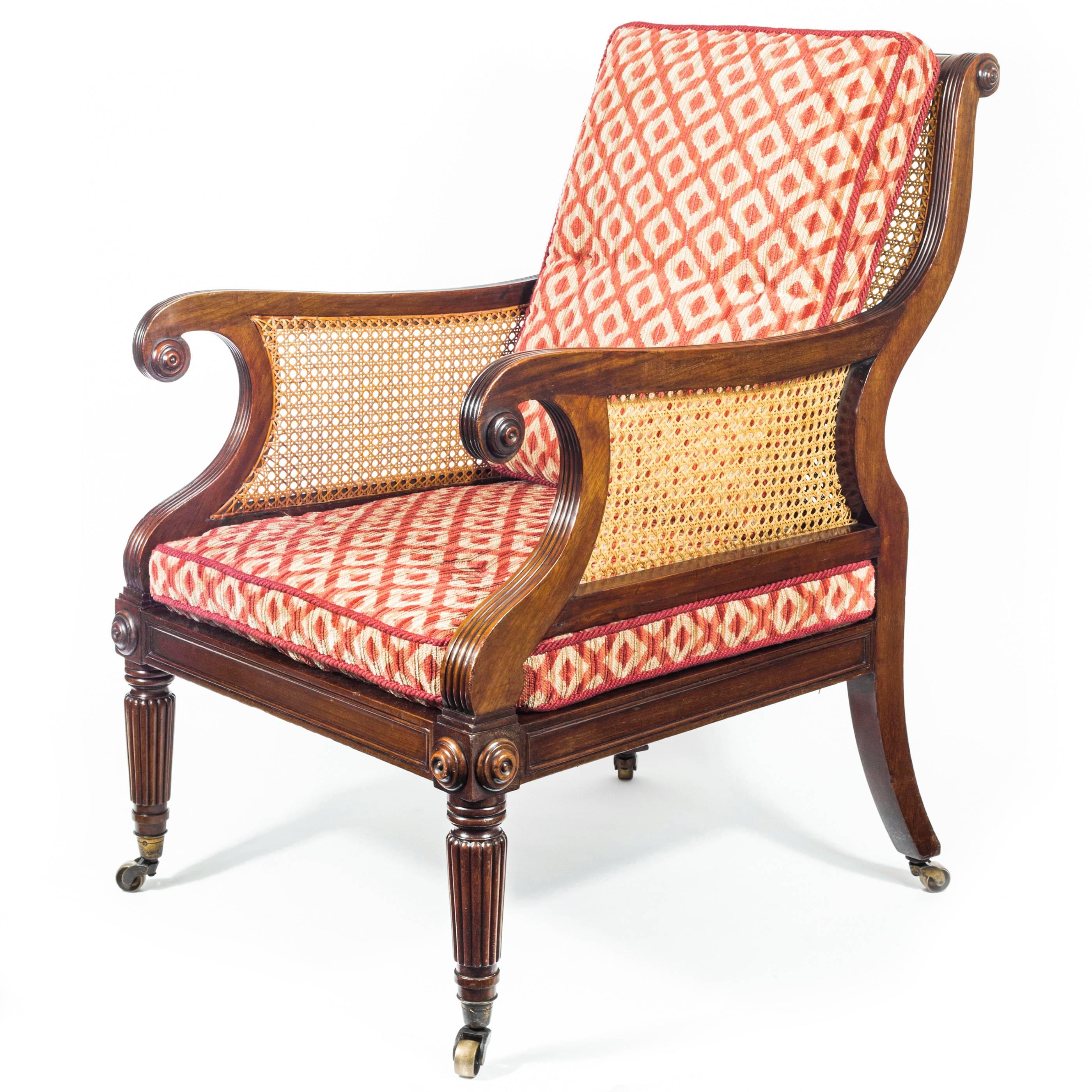 English Regency Mahogany Library Bergère Armchair Attributed to Gillows In Excellent Condition In Richmond, London
