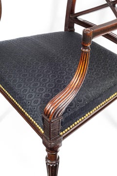 English Georgian Regency Neoclassical Mahogany Desk Armchair in Black Horsehair