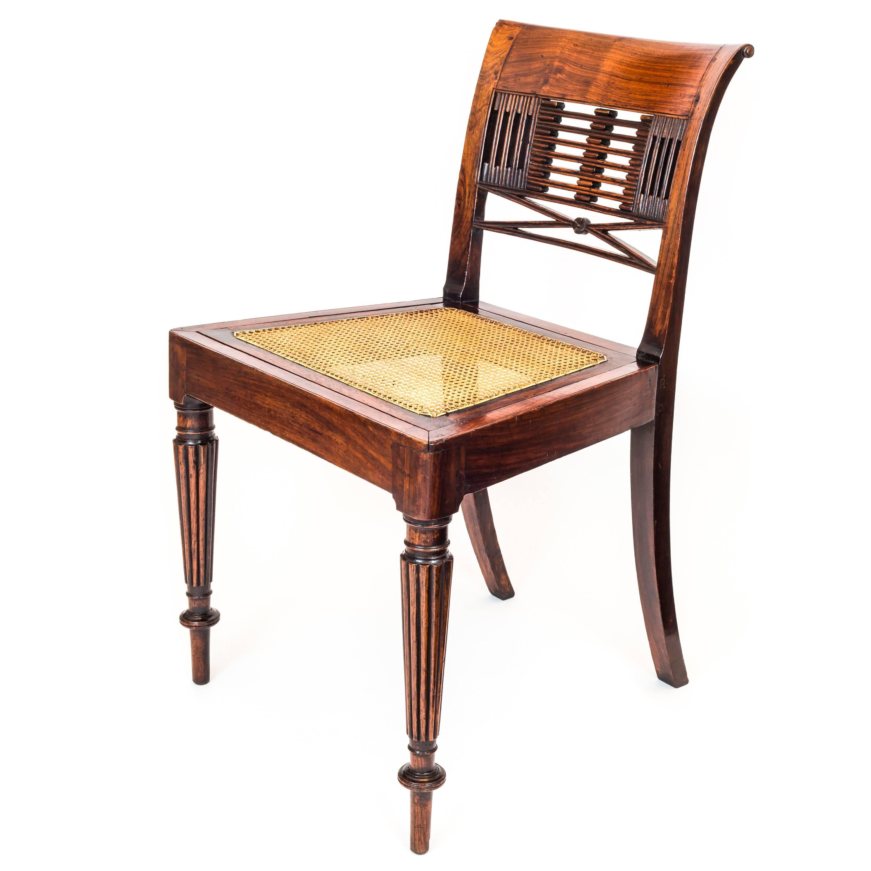 Hand-Carved 19th Century English Colonial Regency Padouk Reeded Leg Side or Desk Chair