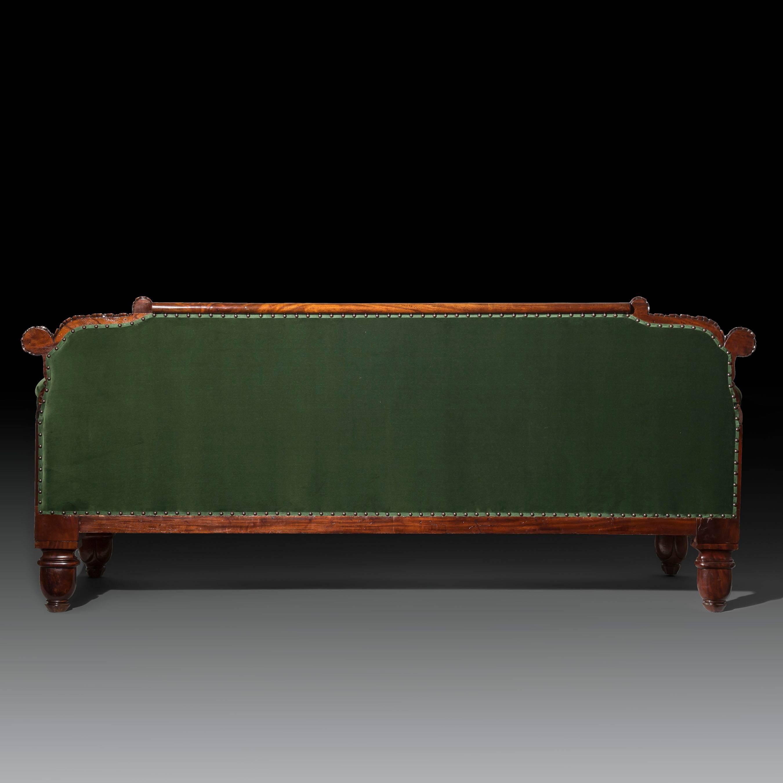 English 19th Century Regency Mahogany Sofa in Green Velvet Design by John Taylor 1