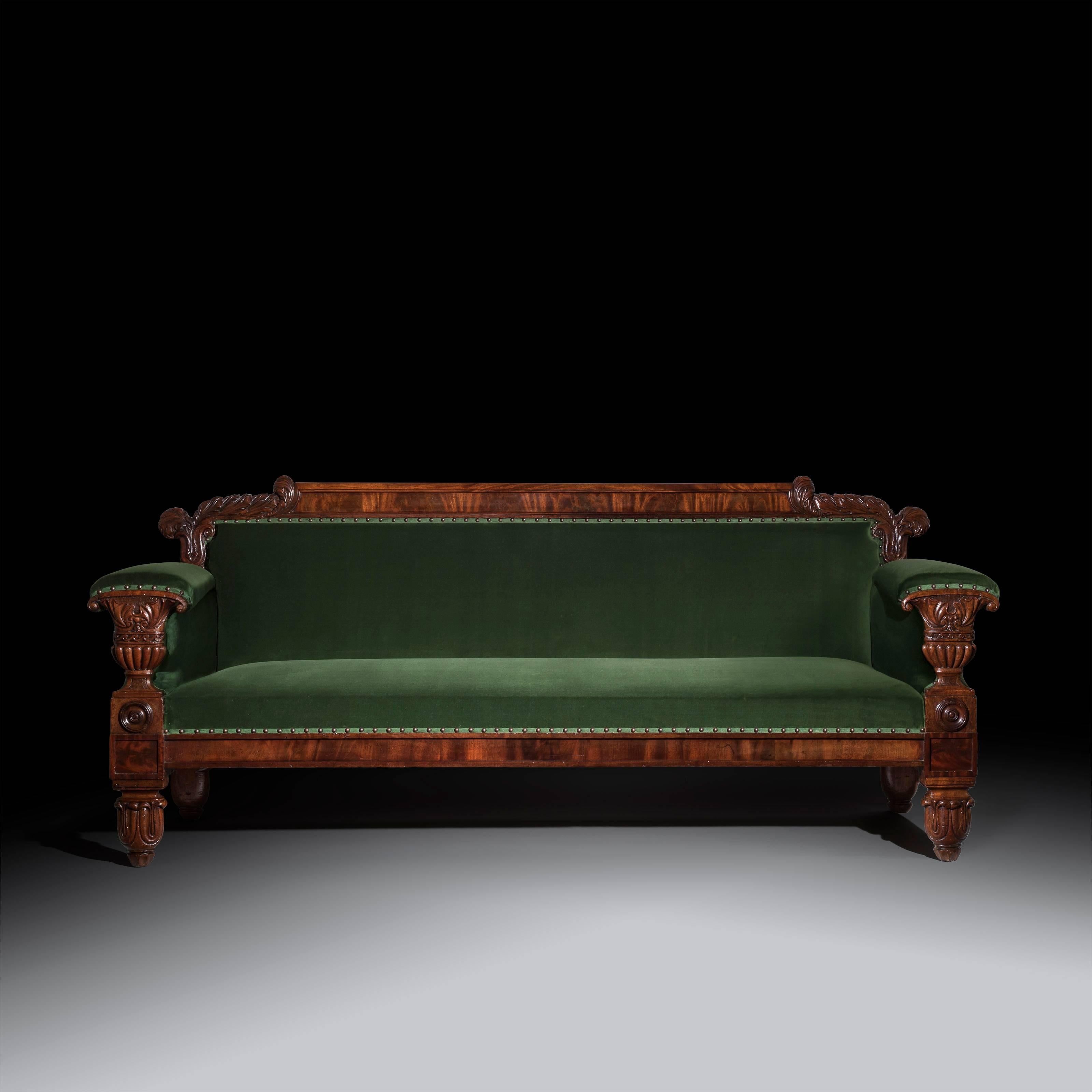 English 19th Century Regency Mahogany Sofa in Green Velvet Design by John Taylor 2