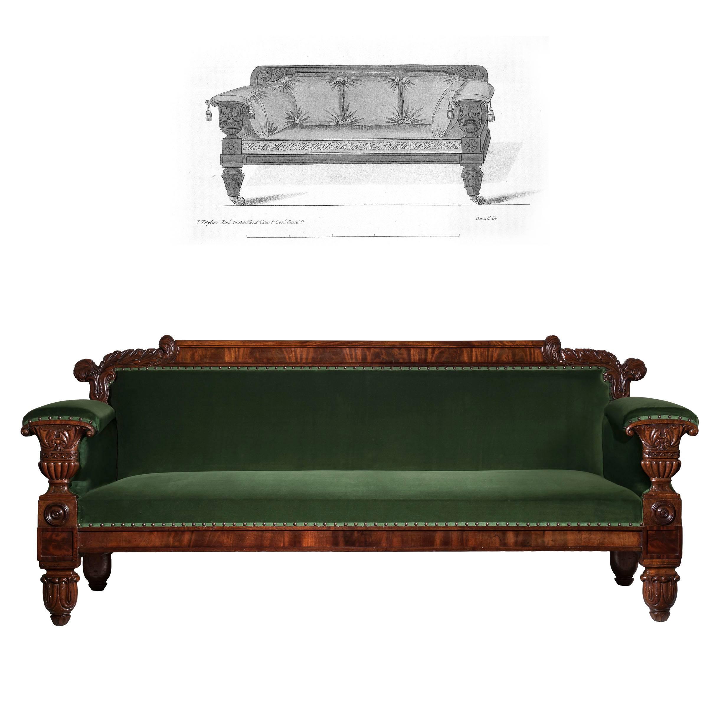 English 19th Century Regency Mahogany Sofa in Green Velvet Design by John Taylor In Good Condition In London, GB