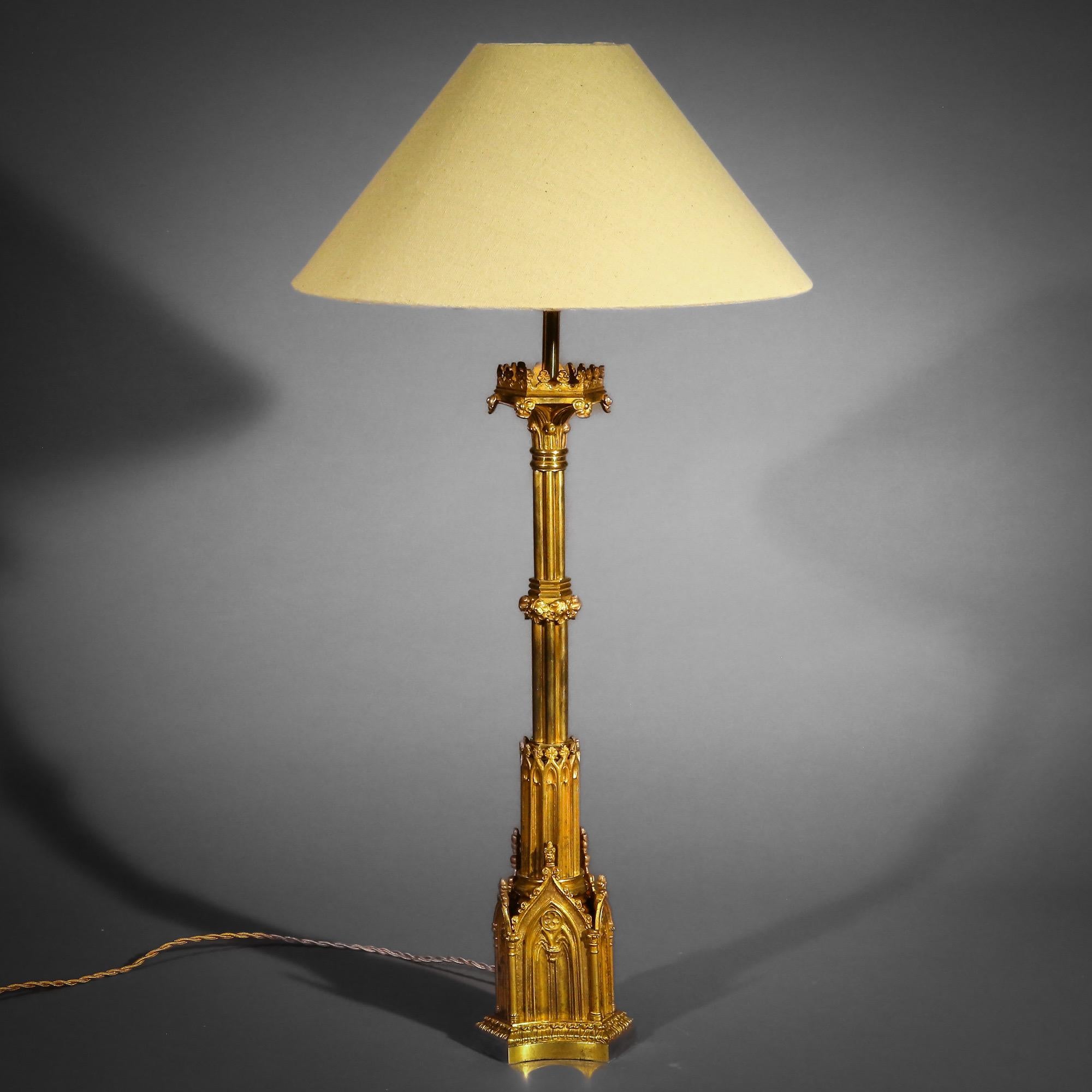 Early 19th Century Tall Gothic Ormolu Table Lamp In Good Condition For Sale In Richmond, London