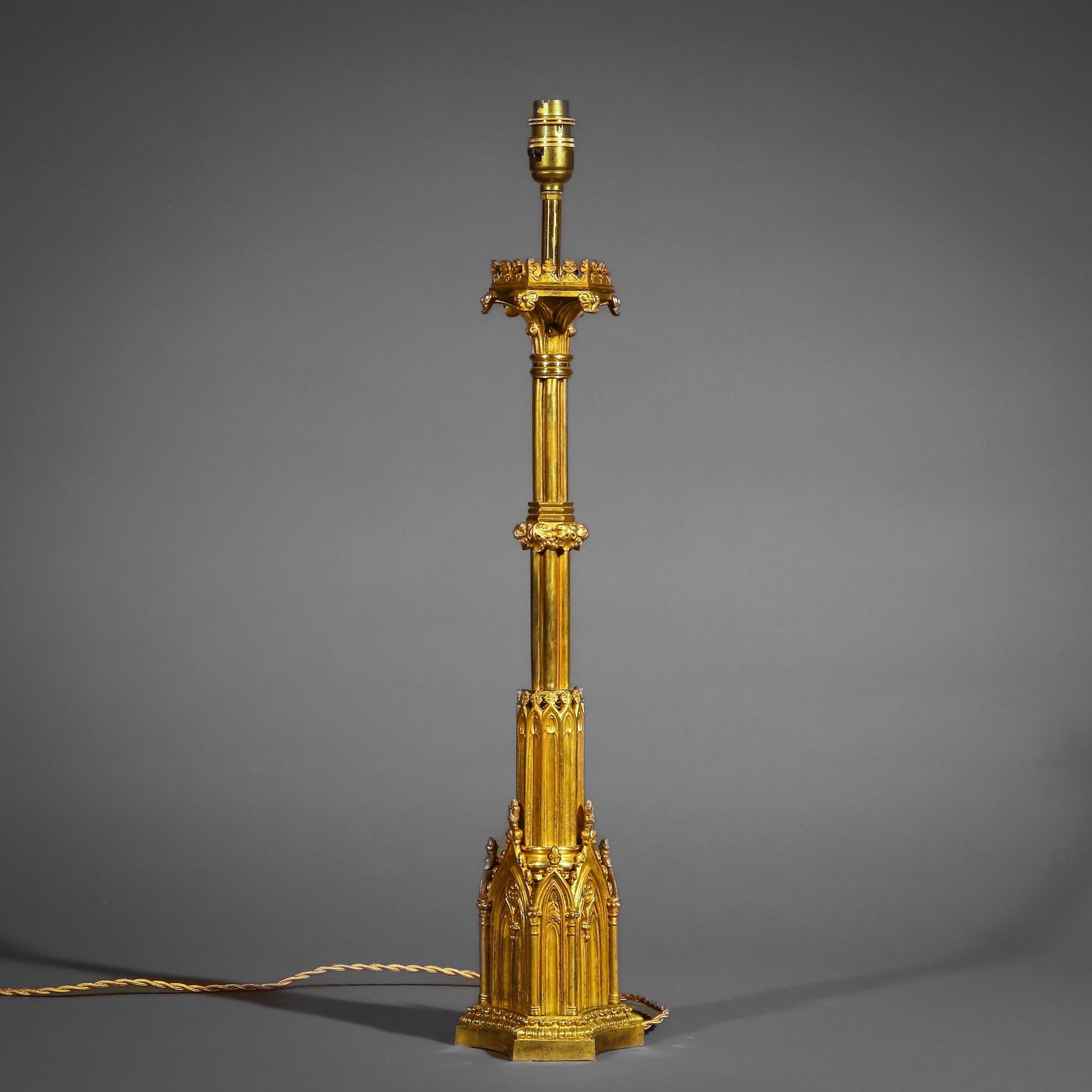 Early 19th Century Tall Gothic Ormolu Table Lamp For Sale 2
