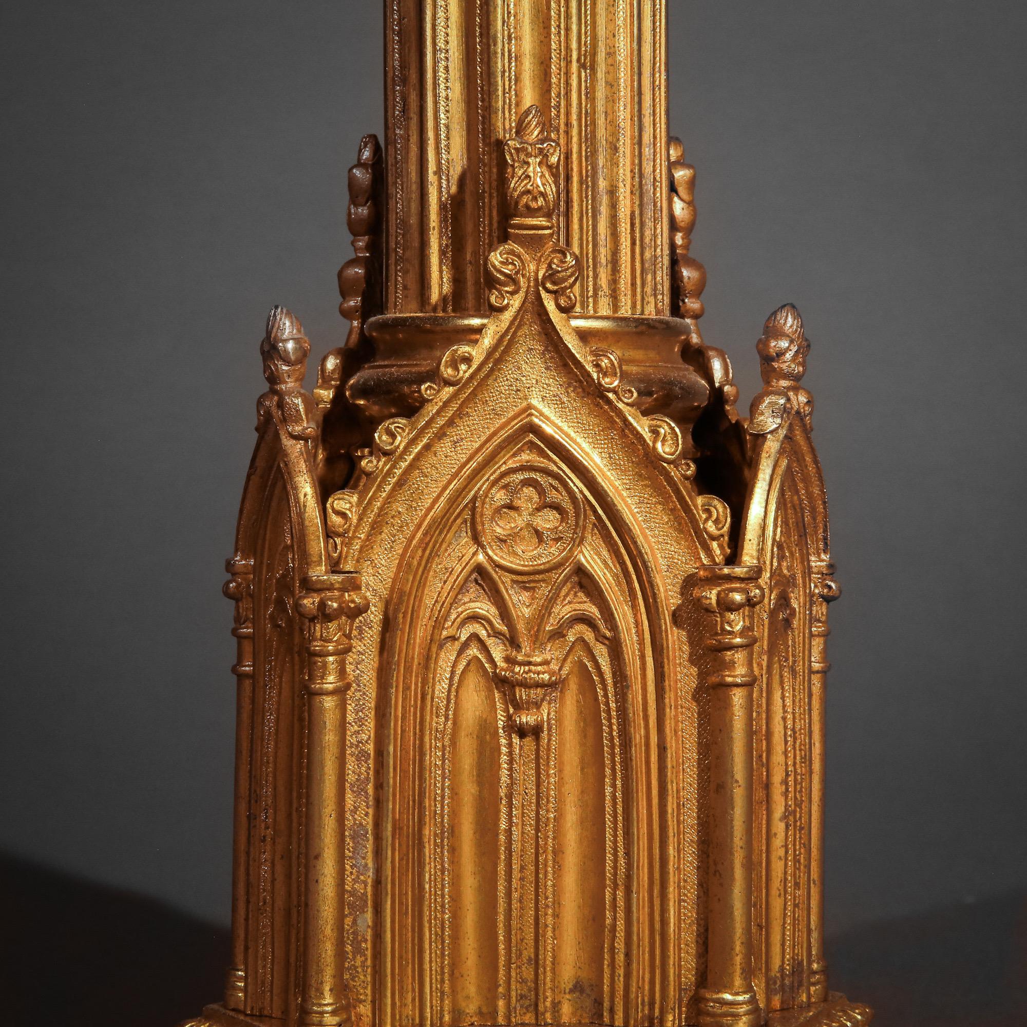 Extremely rare early 19th Century Gothic Gilt Bronze Table Lamp in the manner of English architect, designer and artist Augustus Welby Northmore Pugin. England, circa 1840. Exceptionally well cast and chiselled bronze. Perfect addition to classical