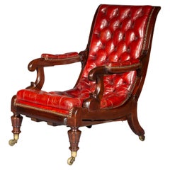 Antique Reclining Armchair in Old Red Leather