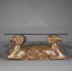 Unusual Oriental 'Tang Rams' Coffee Table with Glass Top