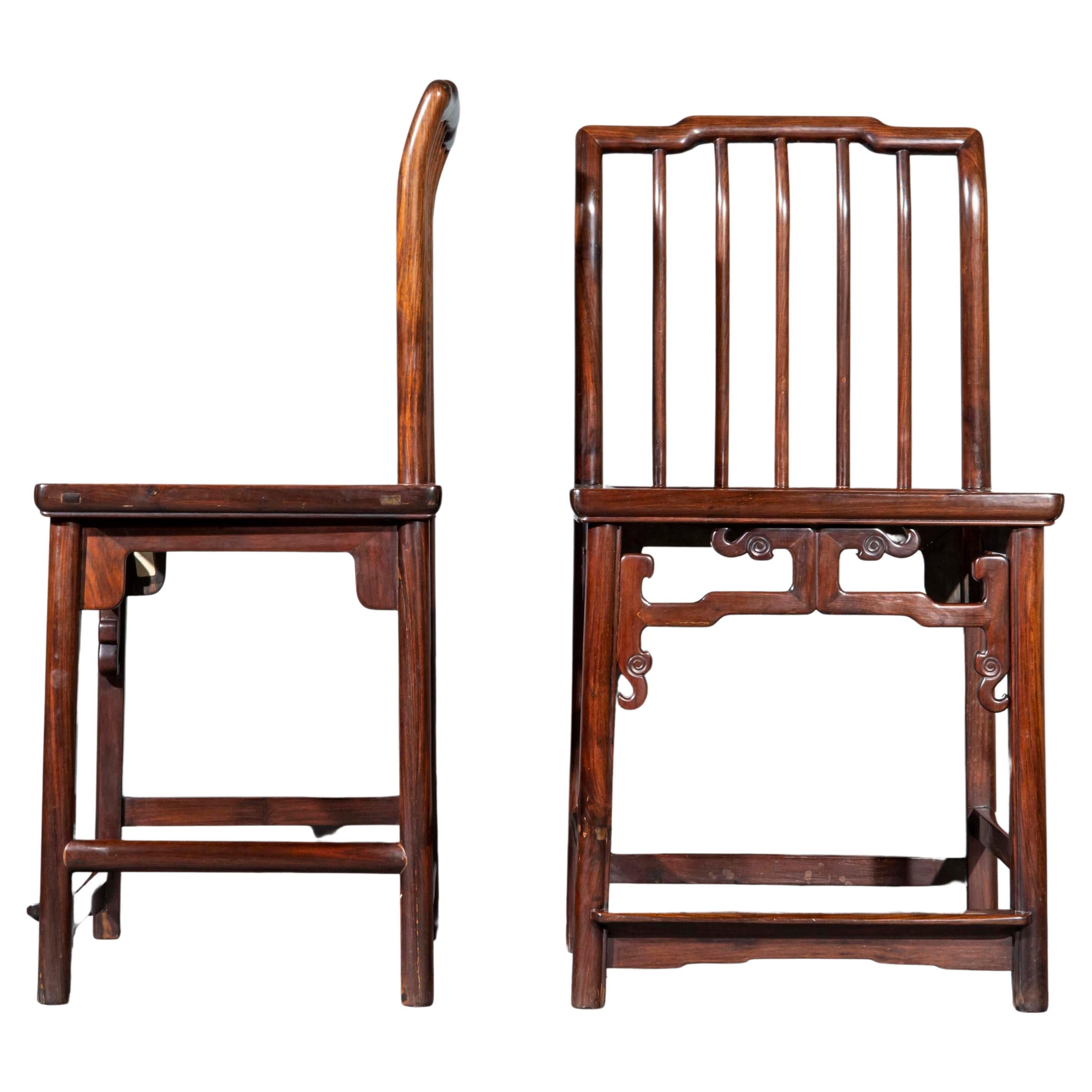 Pair of Low Back Side Chairs or Meiguiyi, 19th Century