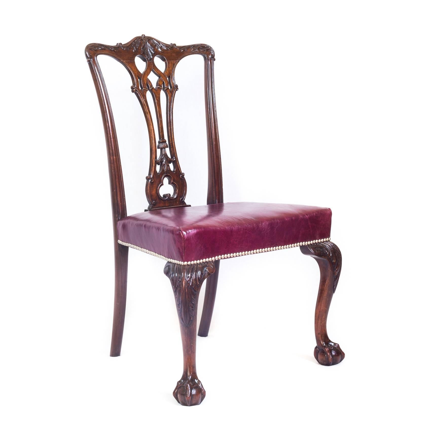Carved Four 19th Century English Gothic Mahogany Chairs