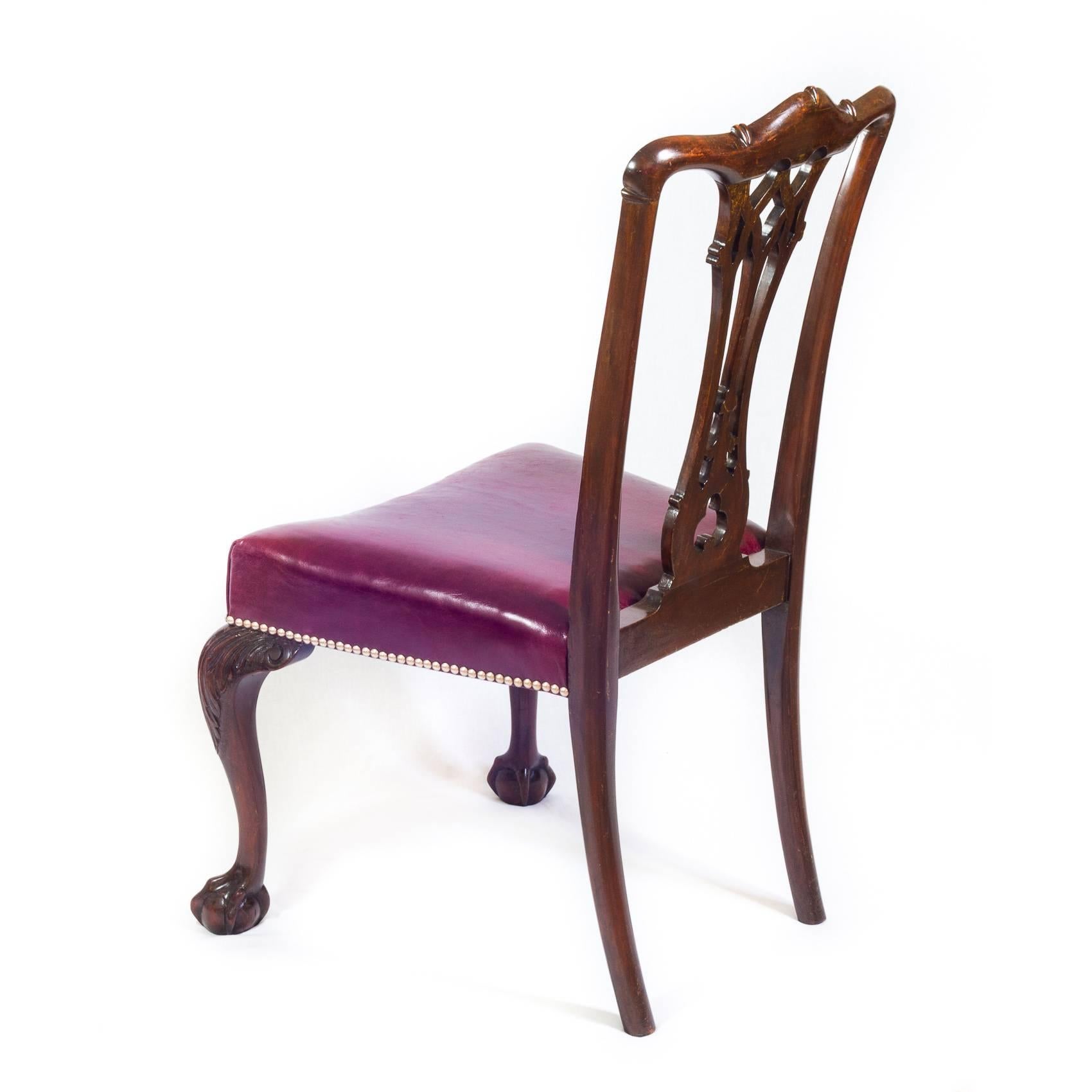 Leather Four 19th Century English Gothic Mahogany Chairs