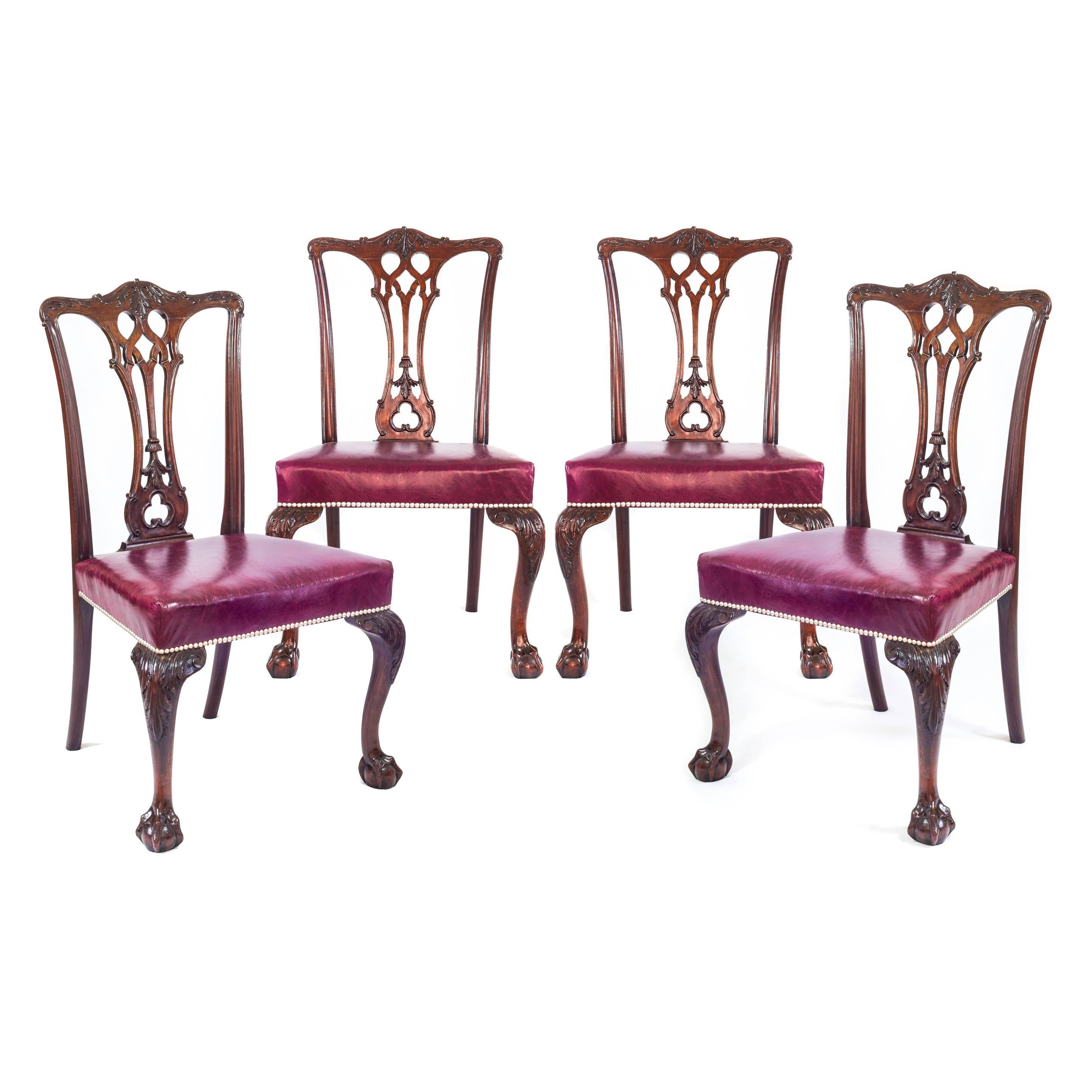 Four 19th Century English Gothic Mahogany Chairs