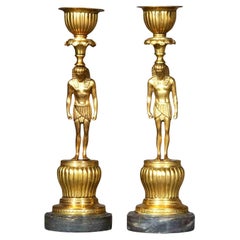 Early 19th Century French Ormolu Egyptian Revival Candlesticks, Circa 1810