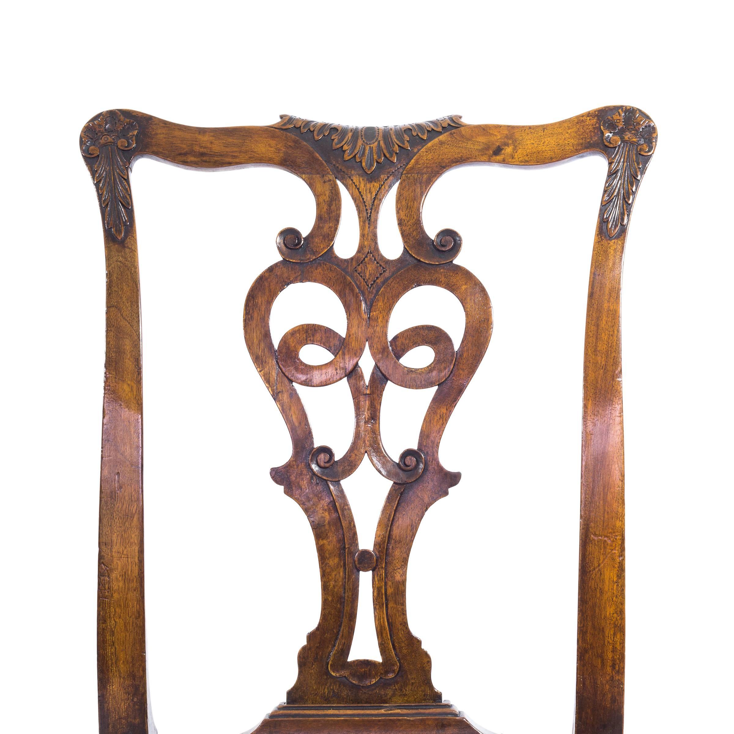 Carved Antique Set of Eight Irish George II Style Dining Chairs, Ex-Viceroy of India