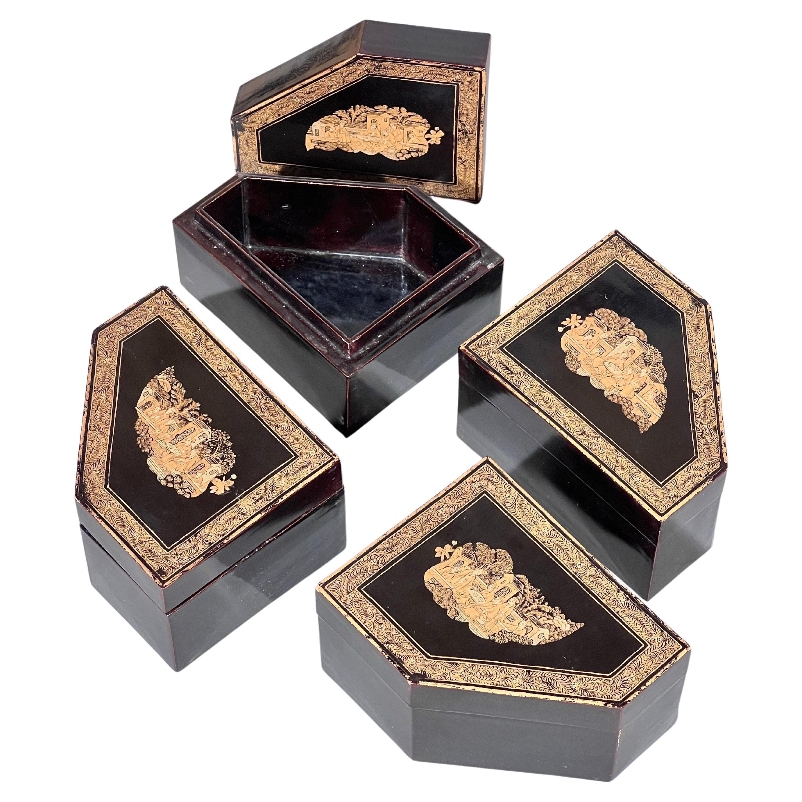 Cajas de laca negra de la Chinoiserie de principios del siglo XIX