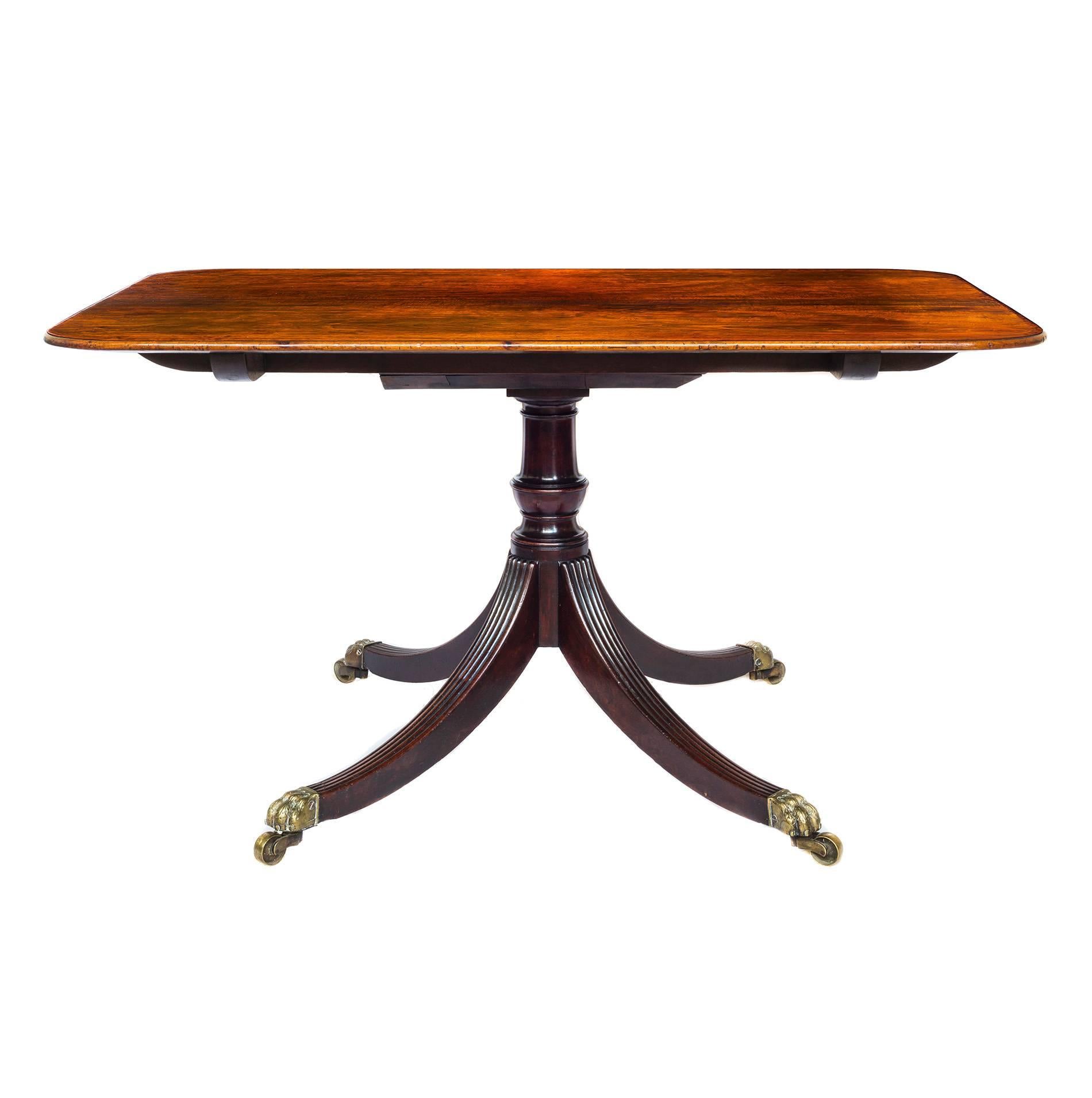 Carved Superb English George III Regency Figured Mahogany Dining Table