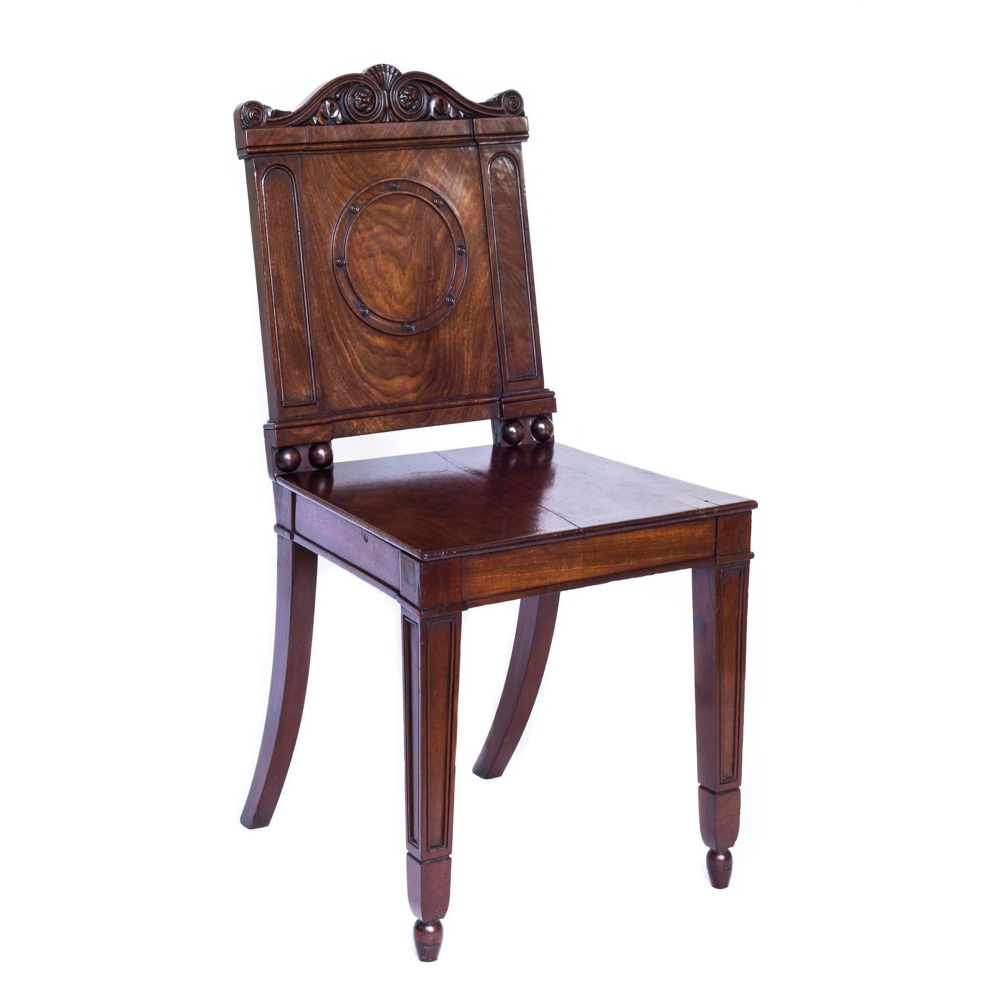 Fine English George III Regency Mahogany Hall Chair, Attributed to Gillows In Excellent Condition In London, GB