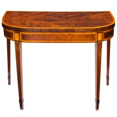 Fine George III Sheraton D-Shape Mahogany Kingwood Satinwood Card Console Table 12