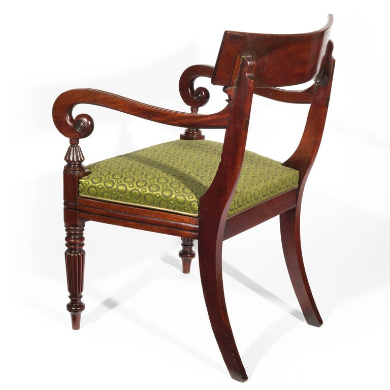 Early 19th Century English Regency Carved Mahogany Desk Chair For Sale