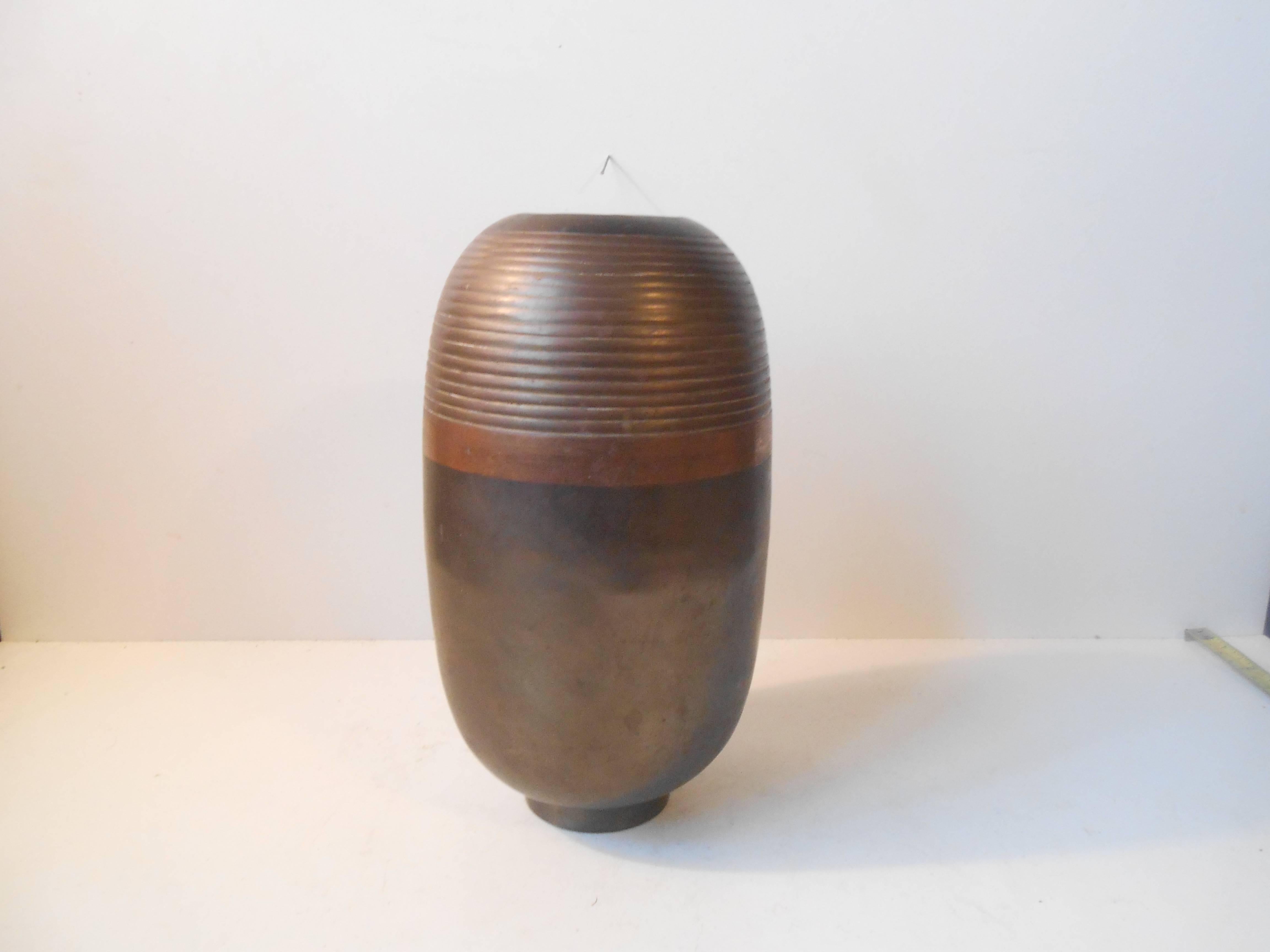Patinated 1930s French Art Deco Dinanderie Vase Organically Shaped, Beautiful Patina