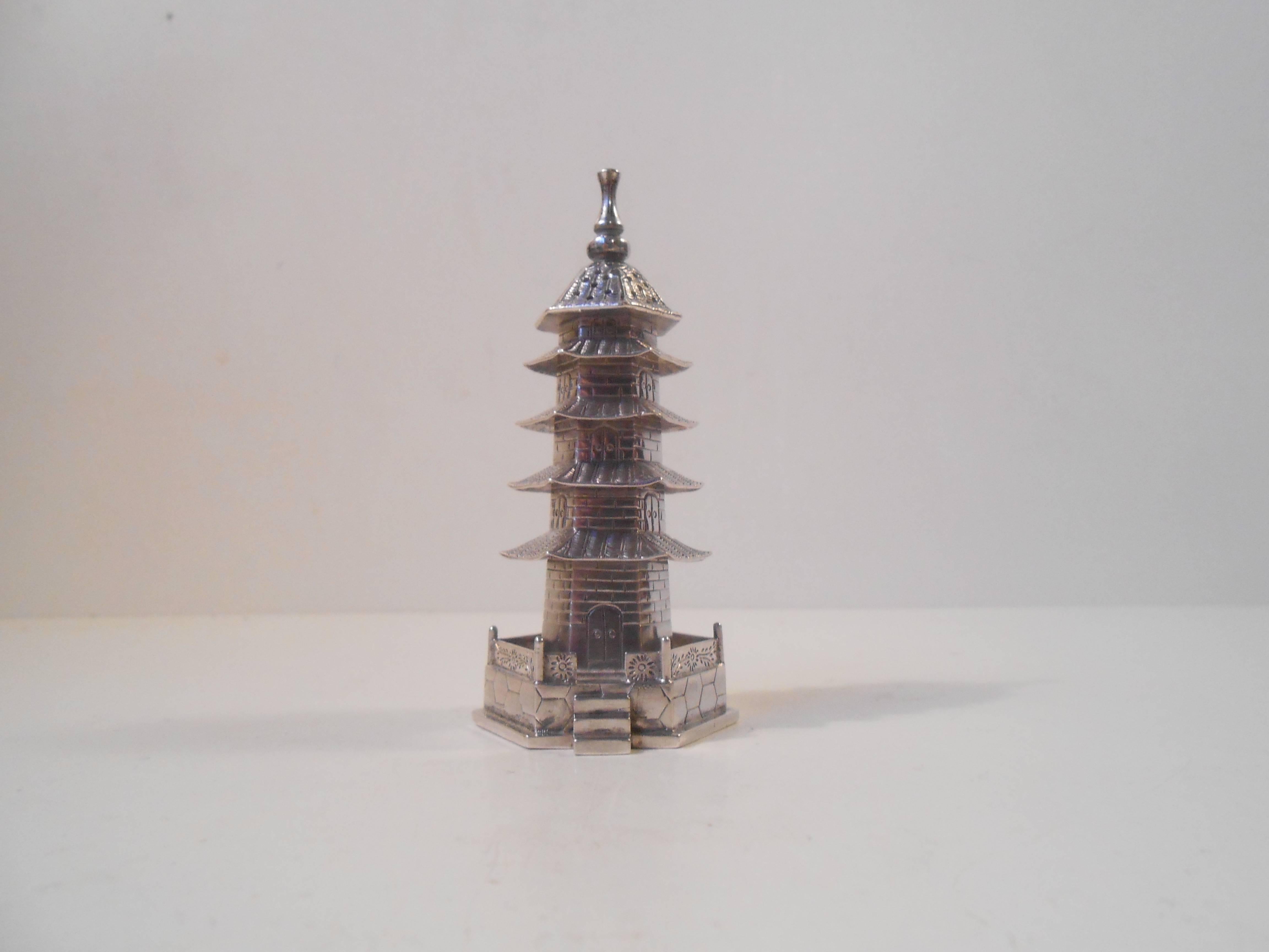 Late 19th Century 19th Century Chinese Export Silver Pagoda Pepperette by Zee Wo, Shanghai, 1890s