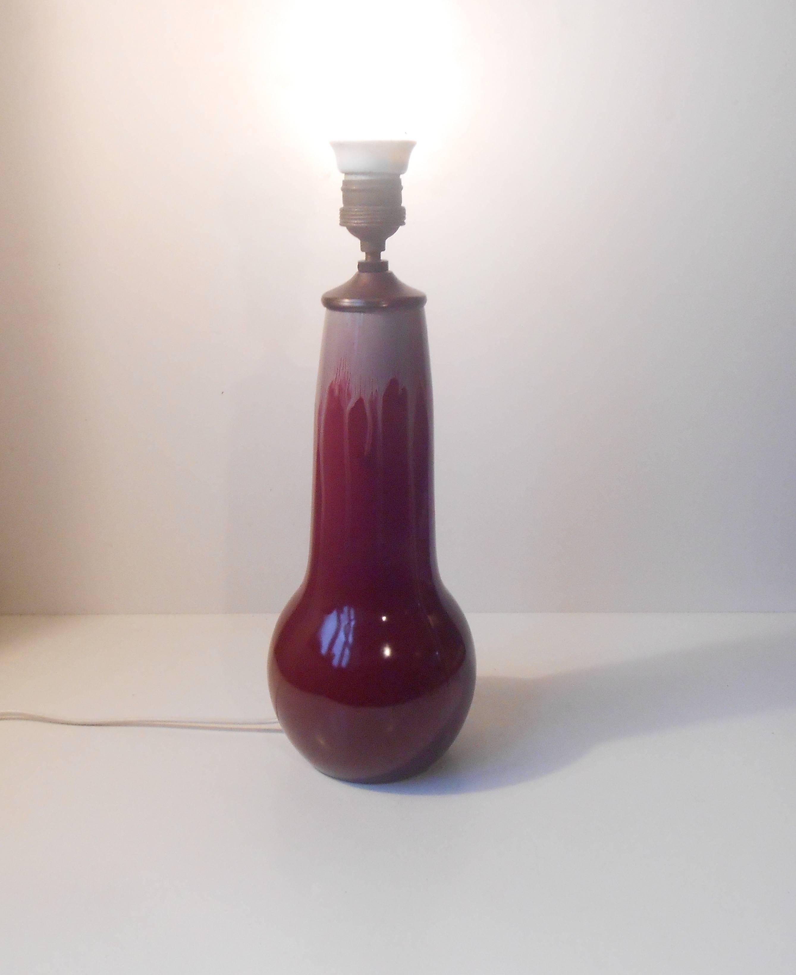 Glazed 1930s Danish Ceramic Gourd Table Lamp Oxblood n' Grey Drip Glaze Daniel Andersen