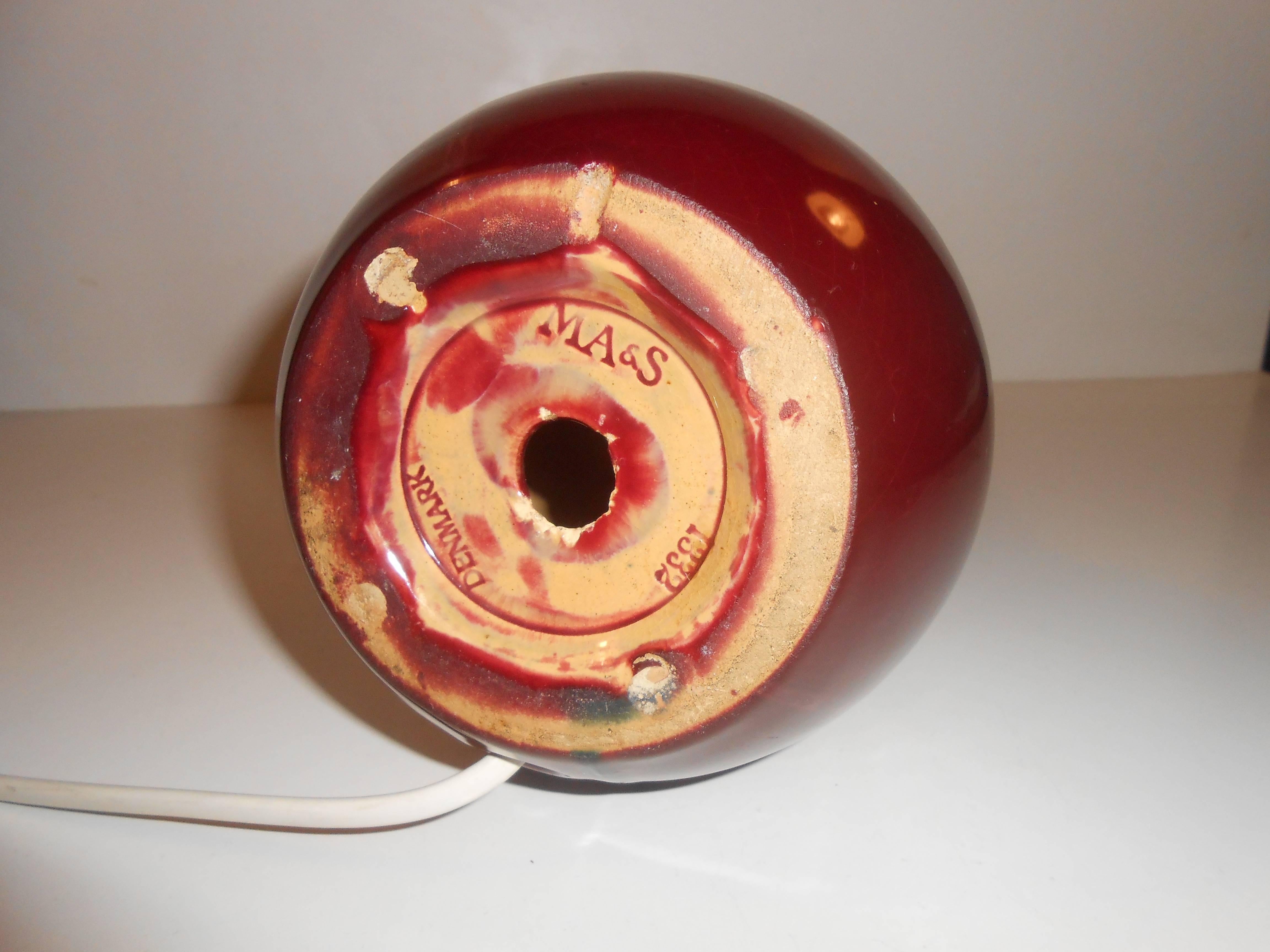 1930s Danish Ceramic Gourd Table Lamp Oxblood n' Grey Drip Glaze Daniel Andersen In Excellent Condition In Esbjerg, DK