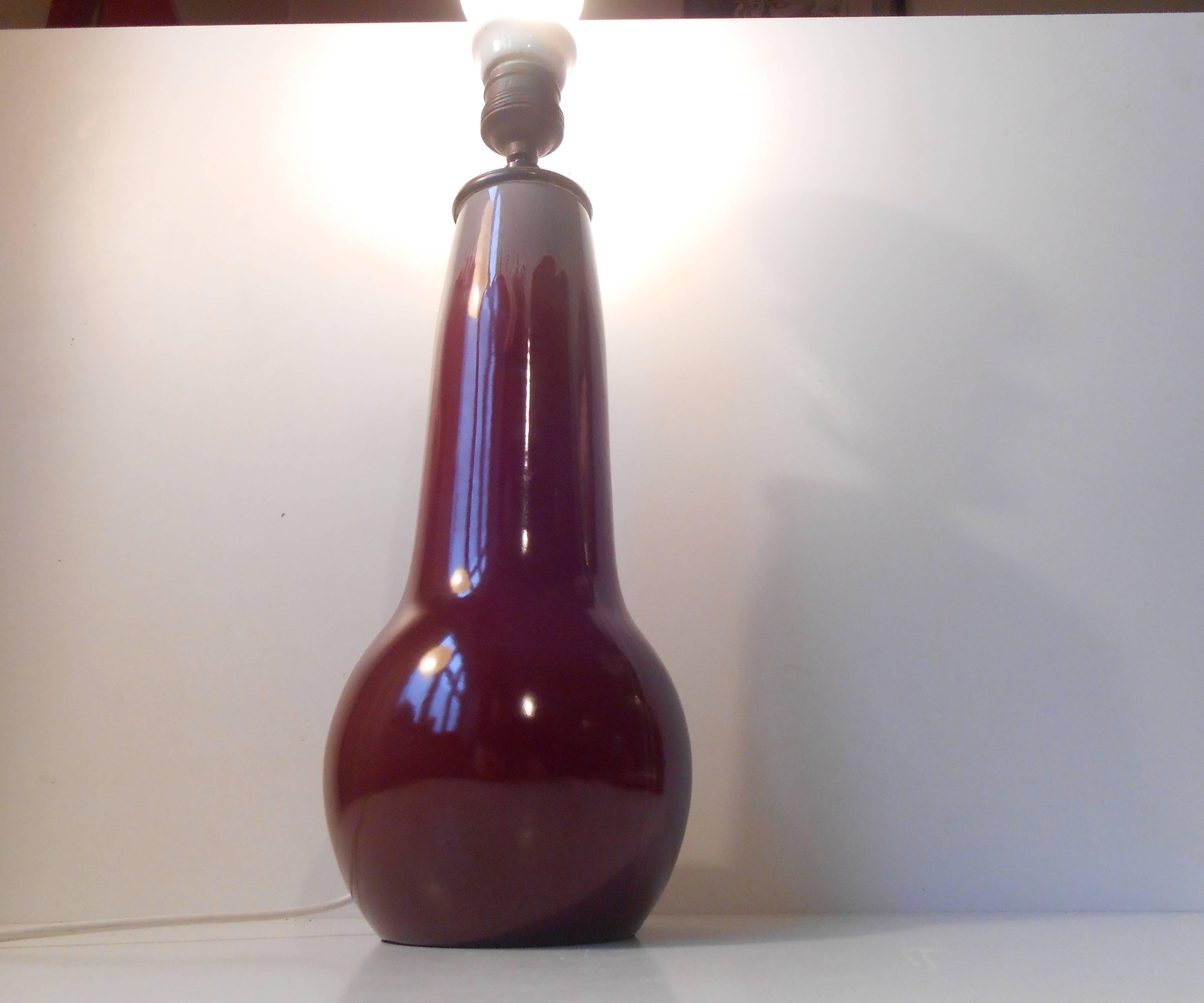1930s Danish Ceramic Gourd Table Lamp Oxblood n' Grey Drip Glaze Daniel Andersen 2