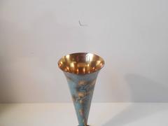 WMF Ikora Gilt and Green Verdigris Patina Footed Vase, 1920s Germany, Stamped