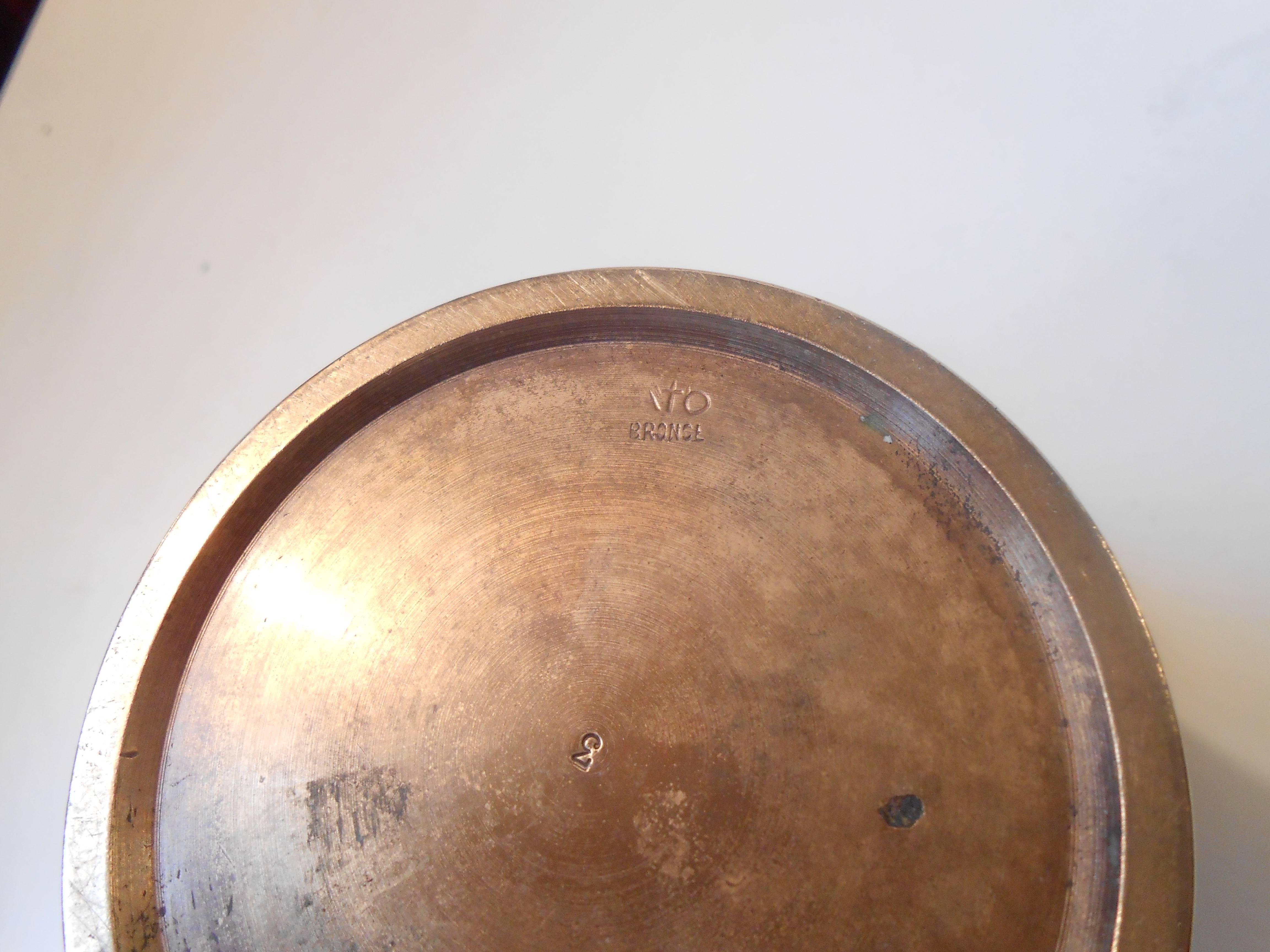 1930s Bronze Jar with an Organic Shape & Danish Art Deco Styling: Stamped ATO 2