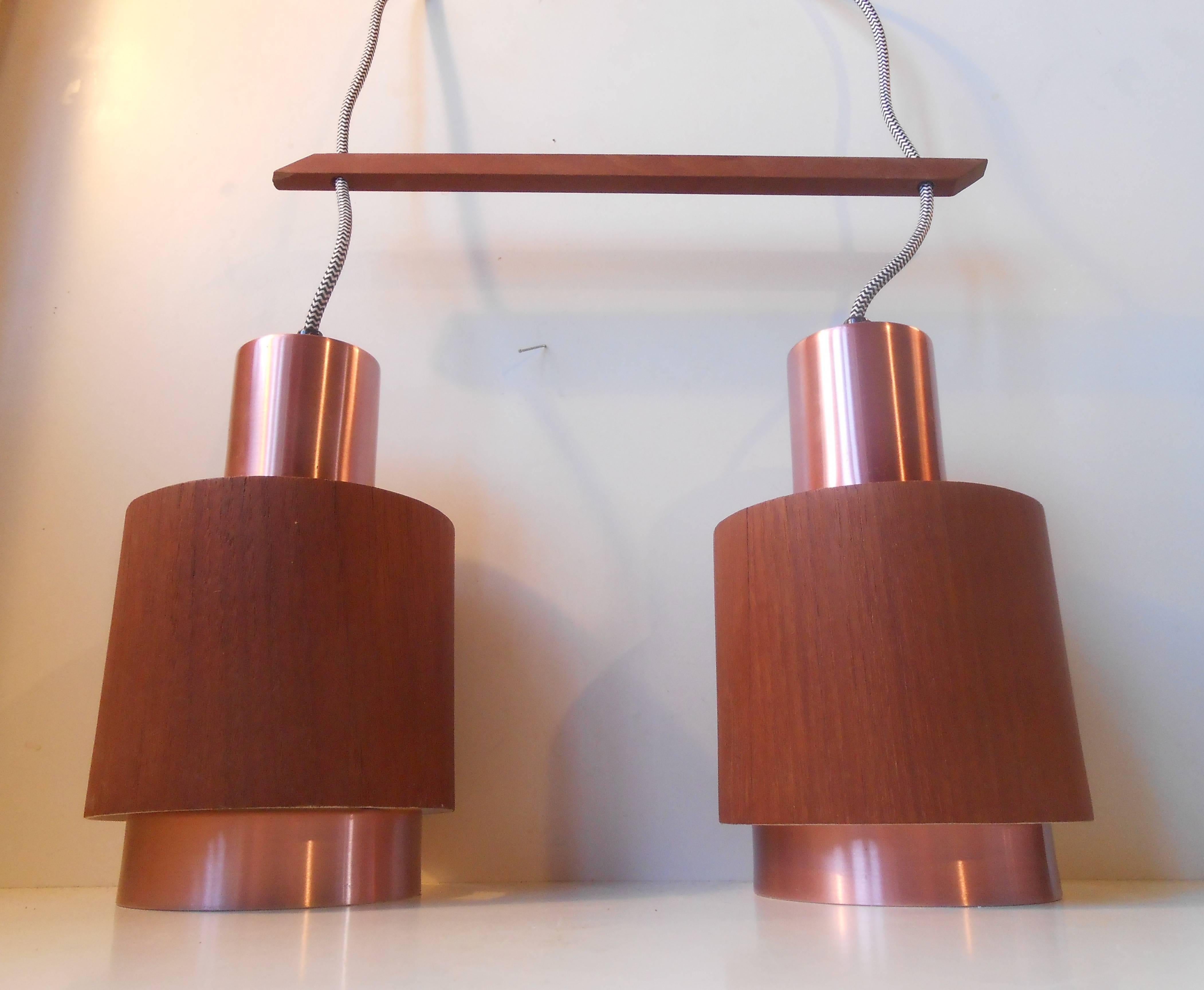 Scandinavian Teak and Rosé Copper Pendant Lamp, 1960s, Mid-Century Modern 3